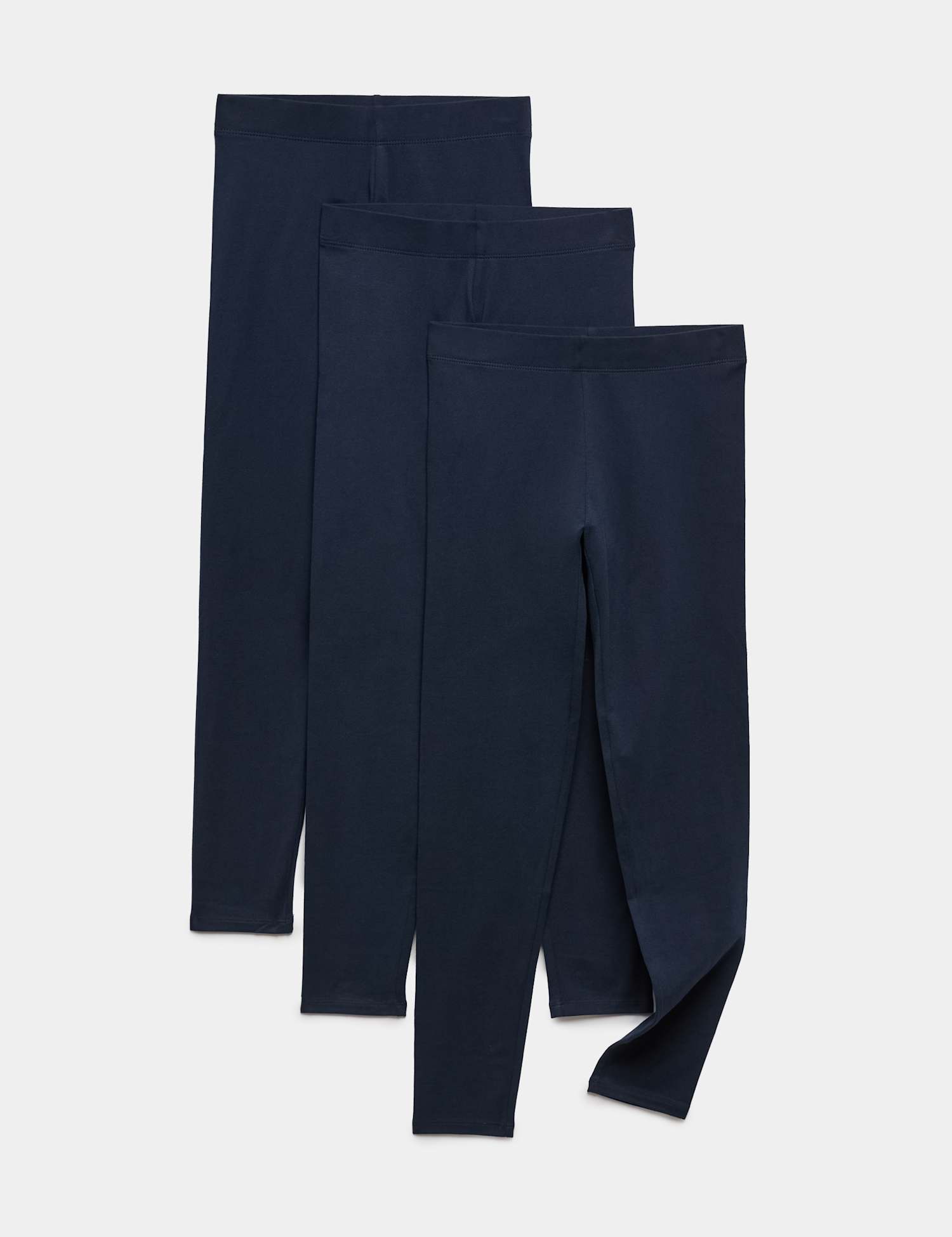 M&S 3 Pack Cotton Rich Plain Leggings (6-16 Yrs) Navy