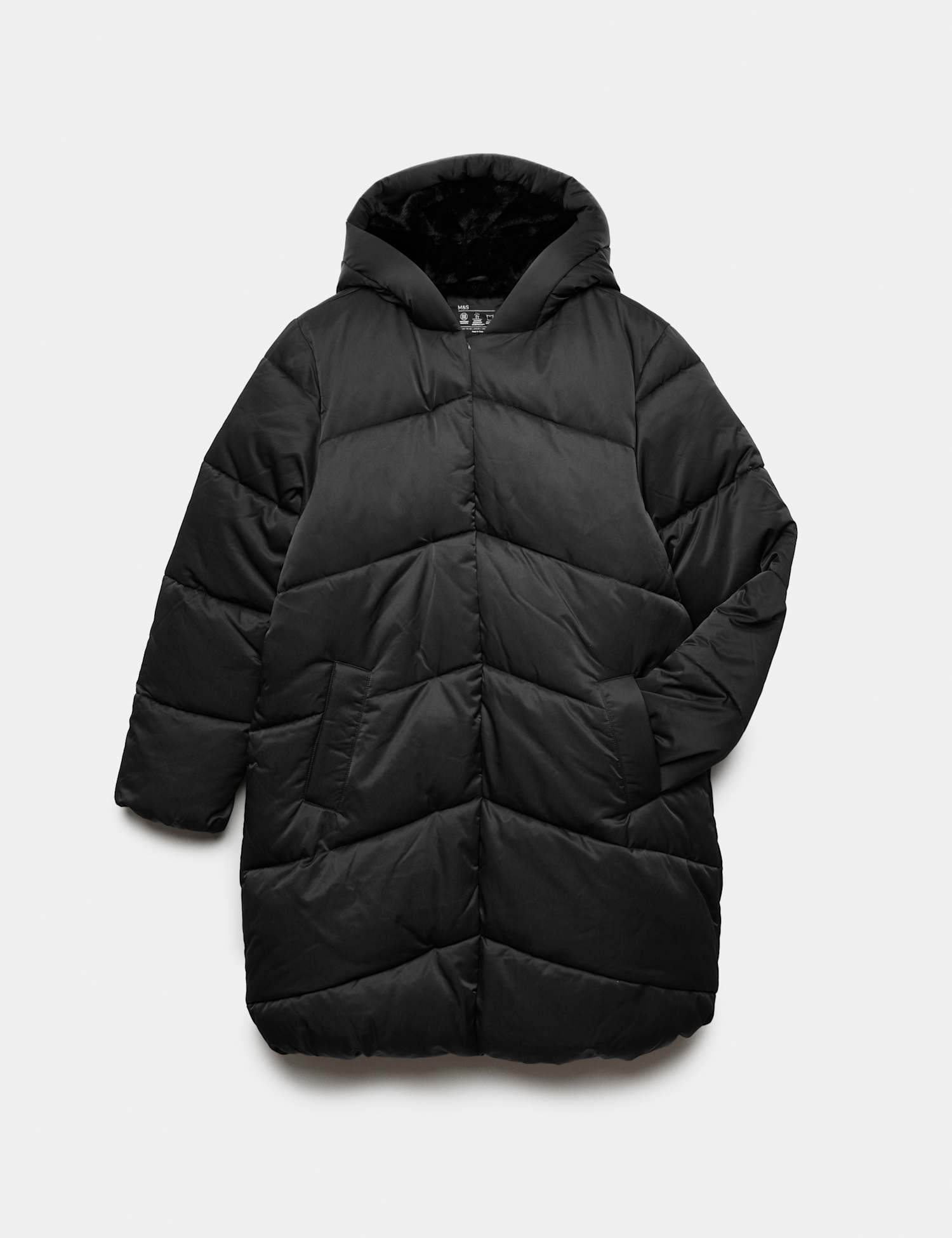 M&S Longline Padded Hooded Jacket (6-16 Yrs) Black