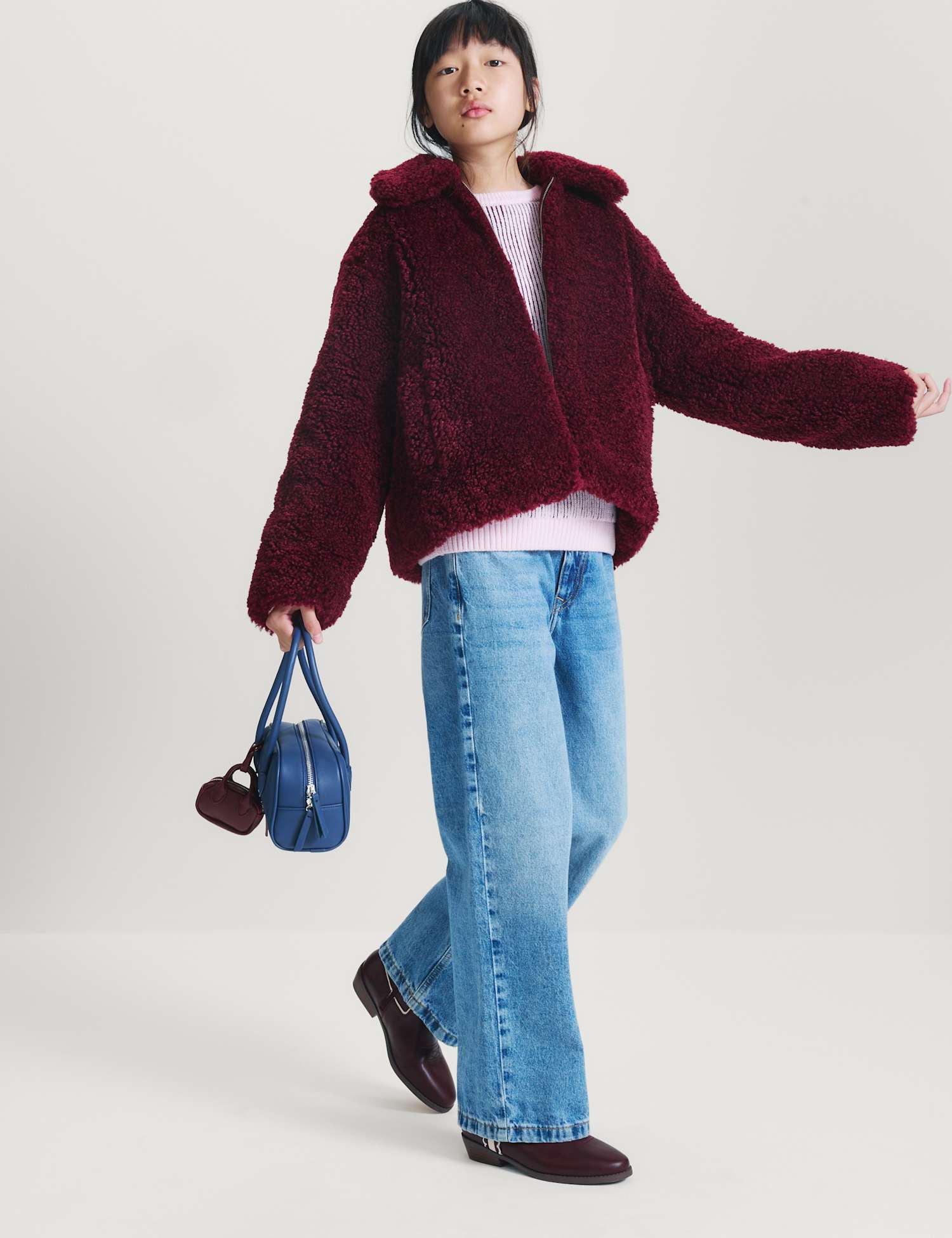 M&S Faux Fur Collared Padded Jacket (6-16 Yrs) Burgundy