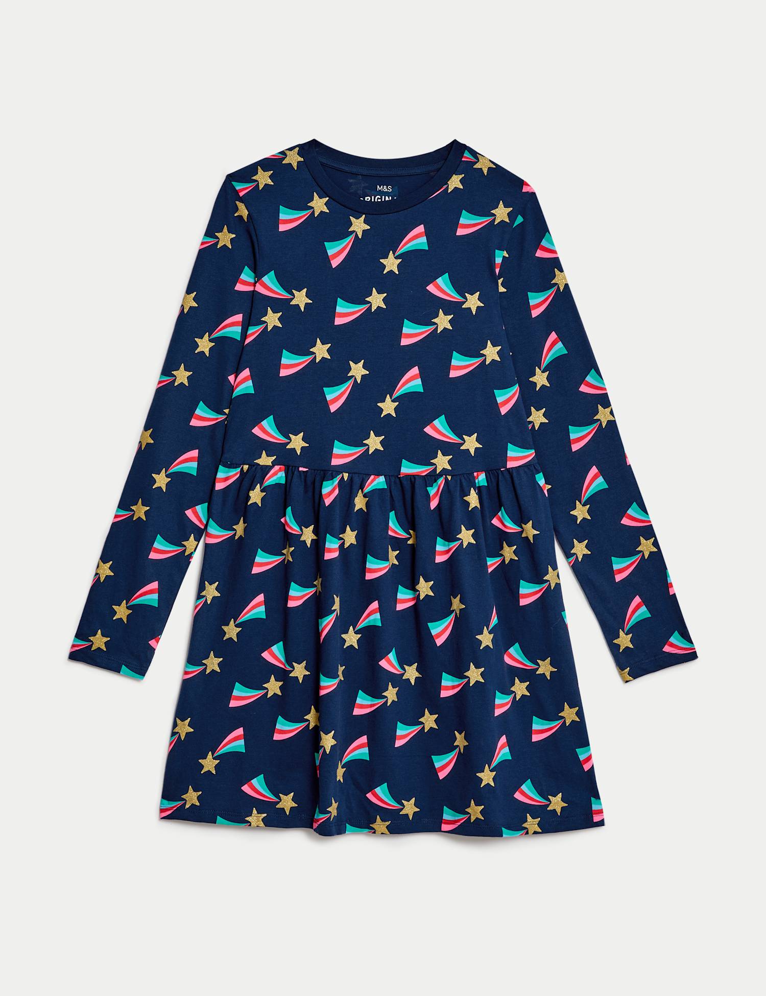 M&S Pure Cotton Star Print Dress (6-16 Yrs) Navy