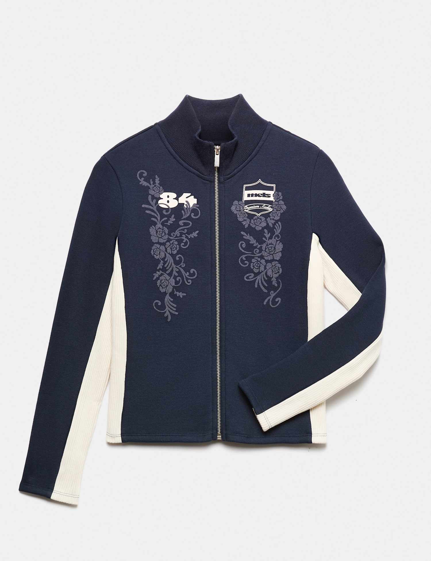 M&S Funnel Neck Embroidered Zip Through Sweatshirt (6-16 Yrs) Navy Mix