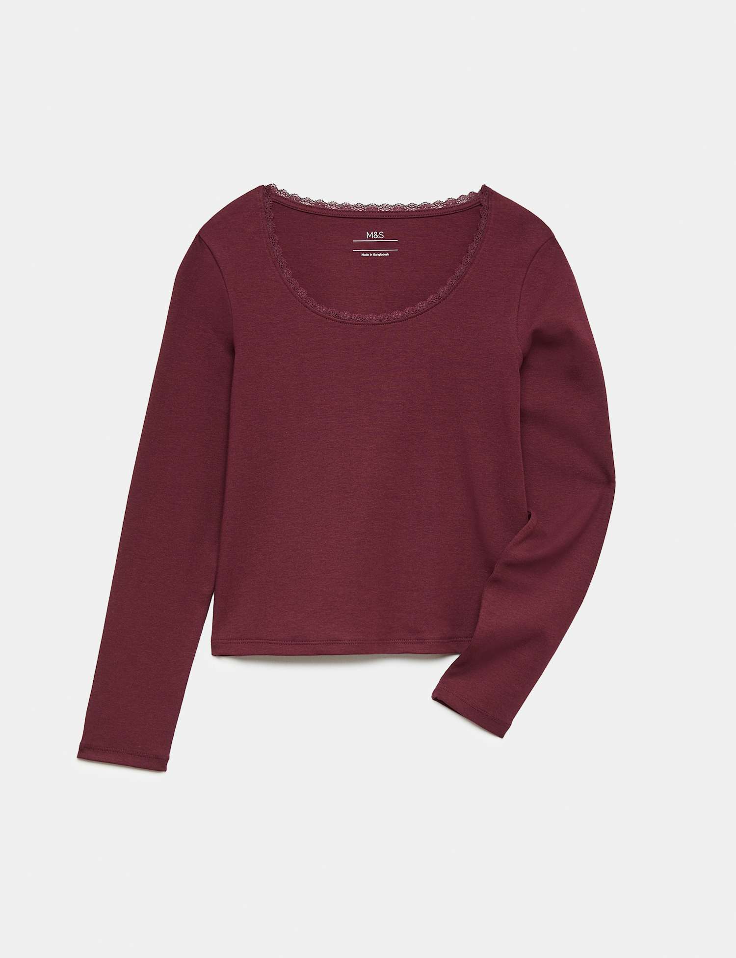 M&S Cotton Rich Lace Trim Top (6-16 Yrs) Burgundy