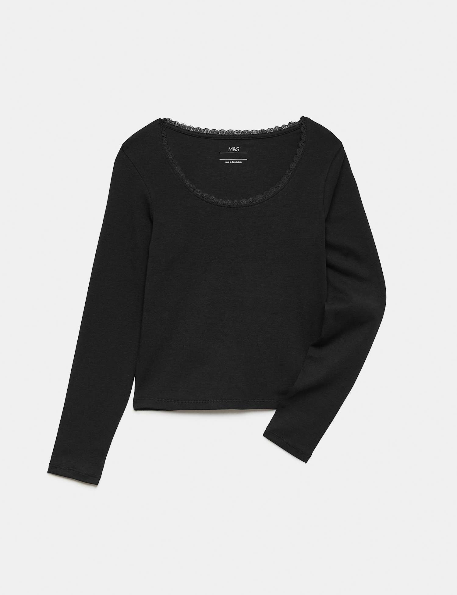 M&S Cotton Rich Lace Trim Top (6-16 Yrs) Black