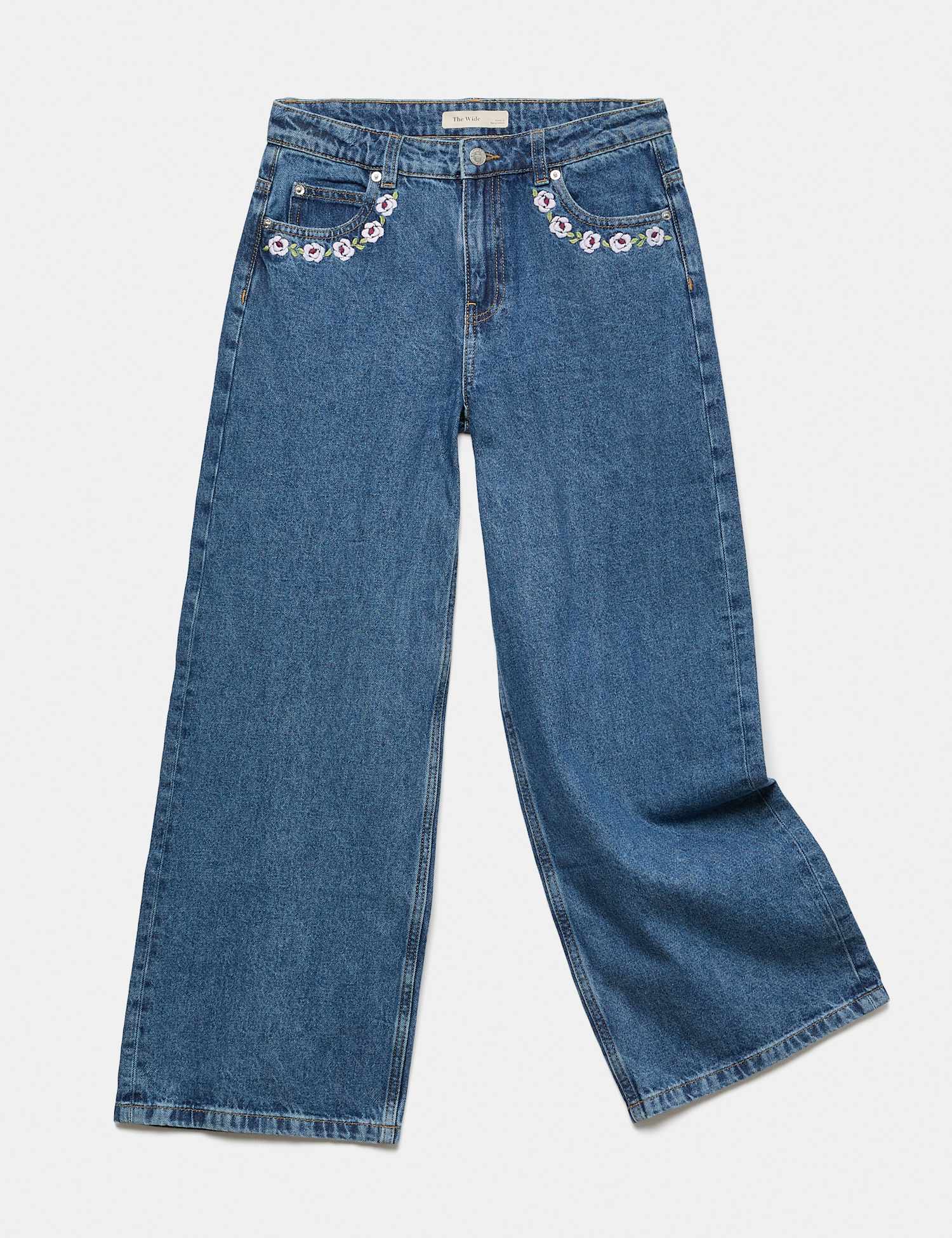 M&S Embroidered Pocket Wide Leg Denim Jeans (6-16 Yrs) Dark Denim