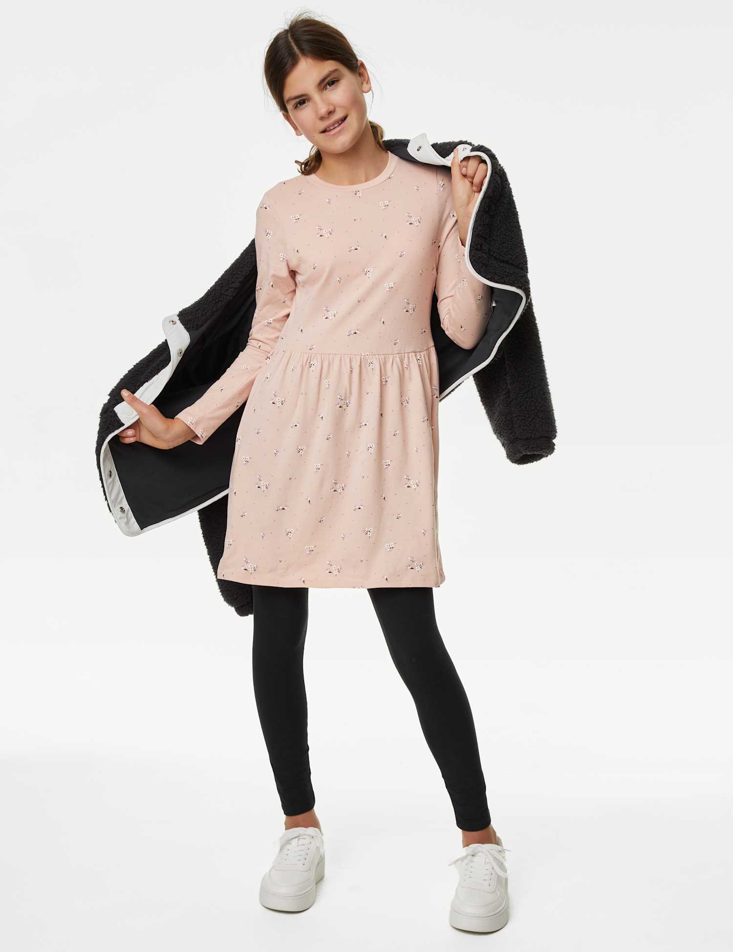 M&S Essentials Pure Cotton Ditsy Floral Dress (6-16 Yrs) Blush