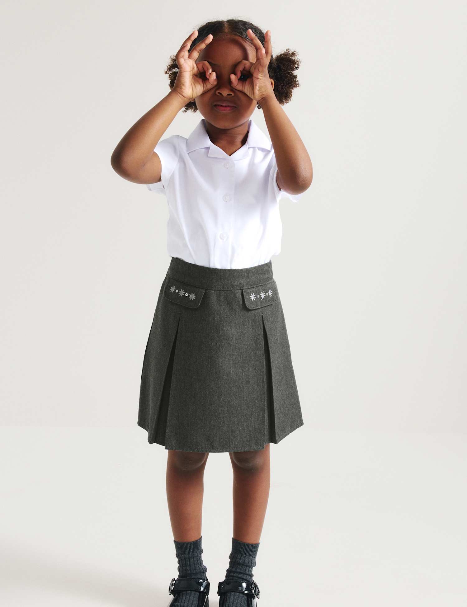 M&S Girls' Embroidered School Skirt (2-18 Yrs) Grey