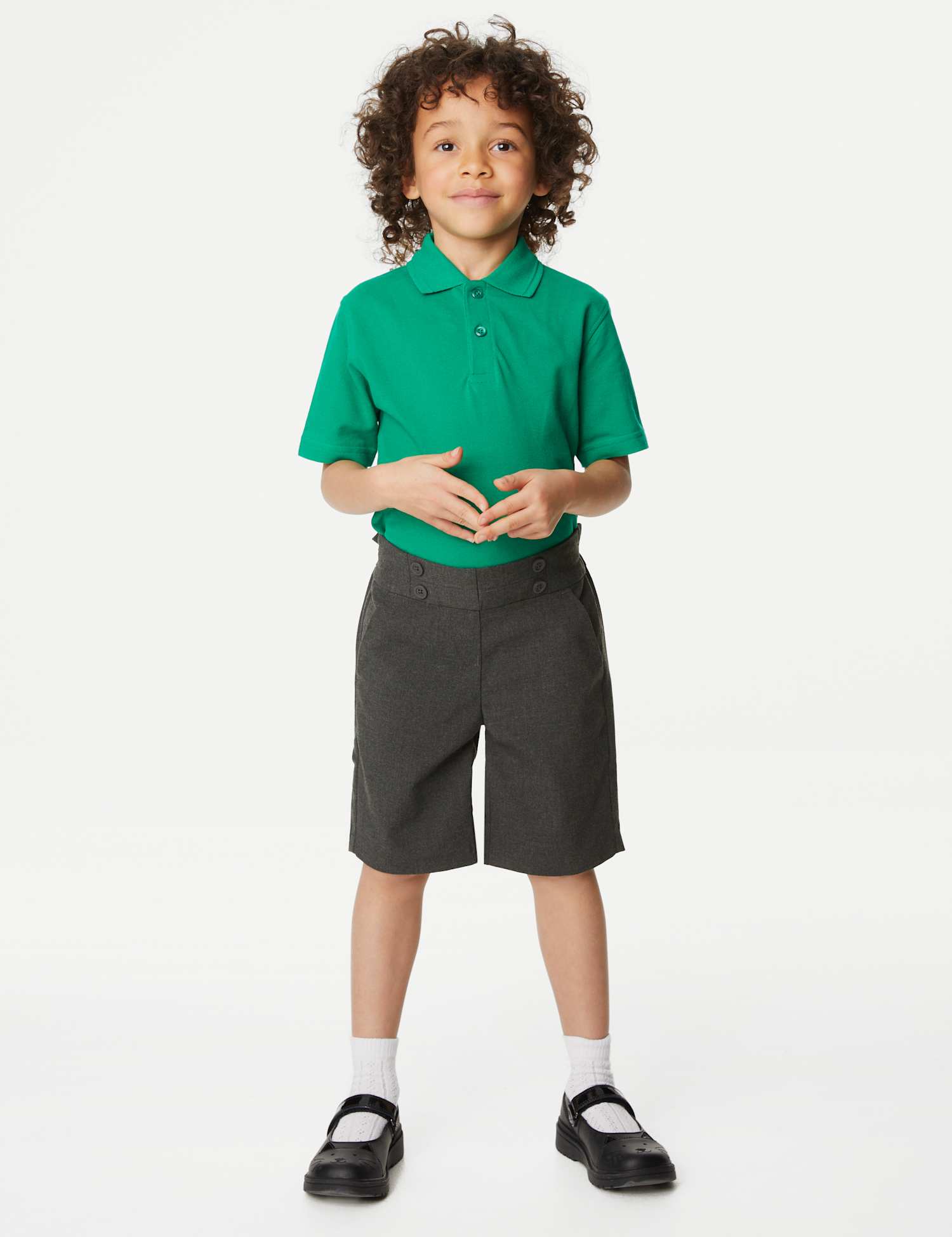 M&S Girls' Button Front School Shorts (2-16 Yrs) Grey