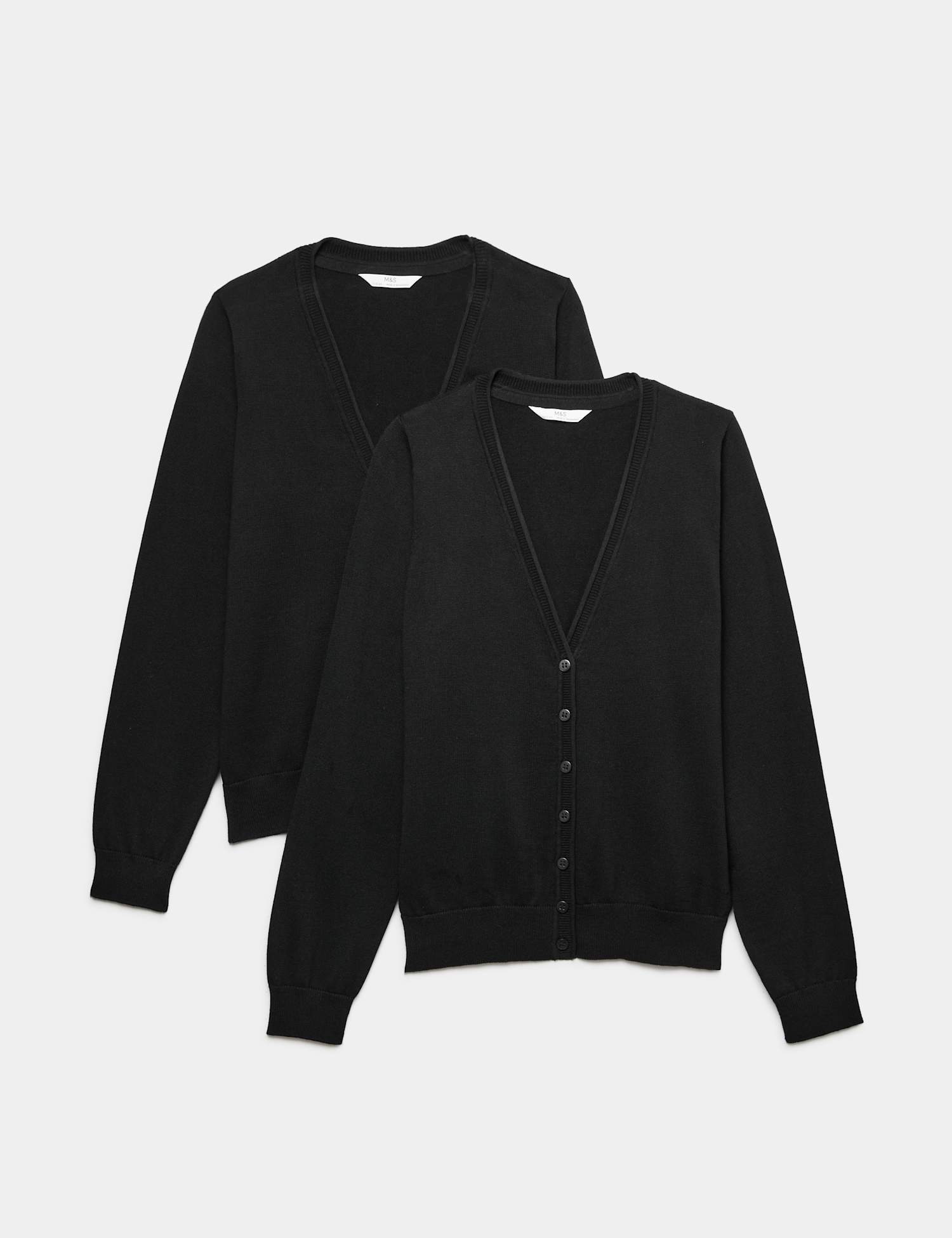 M&S 2 Pack Girls' Pure Cotton School Cardigan (3-18 Yrs) Black