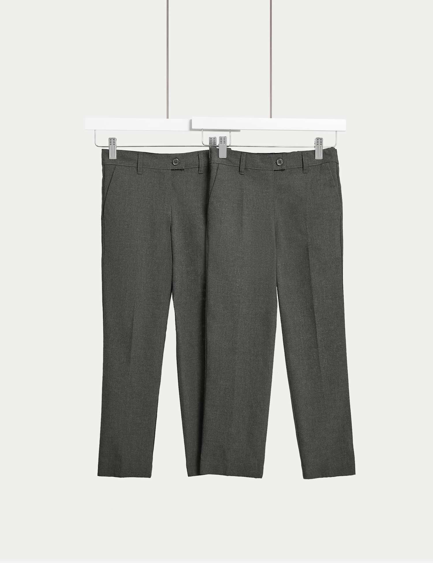 M&S 2 Pack Girls' Slim Leg Slim Waist School Trousers (2-18 Yrs) Grey