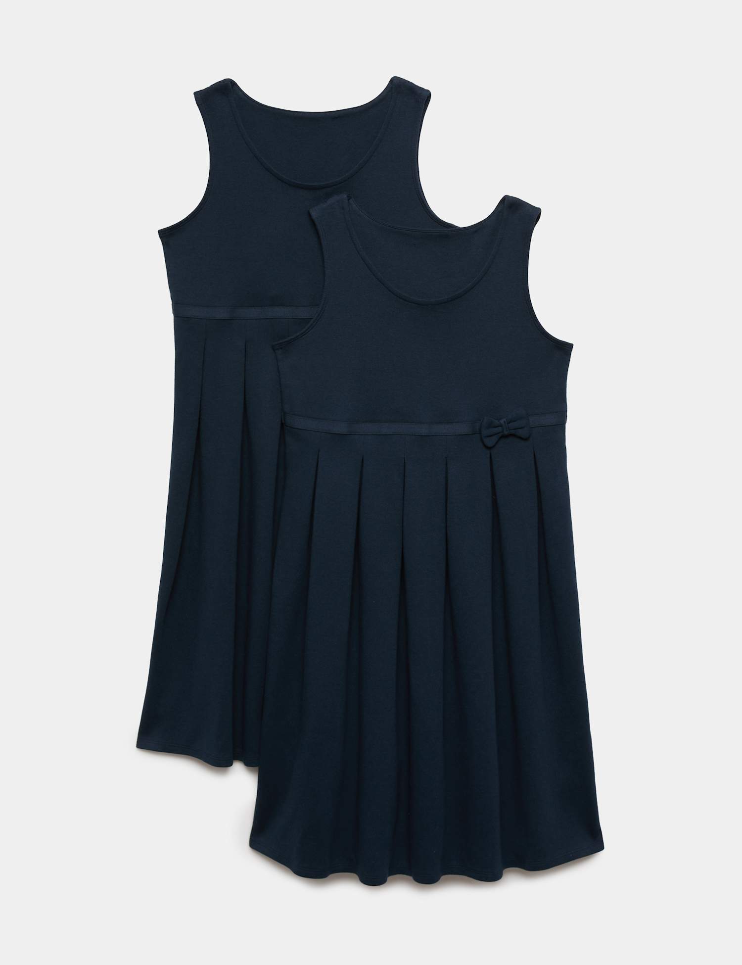 M&S 2 Pack Girls' Jersey Bow School Pinafores (2-12 Yrs) Navy Mix