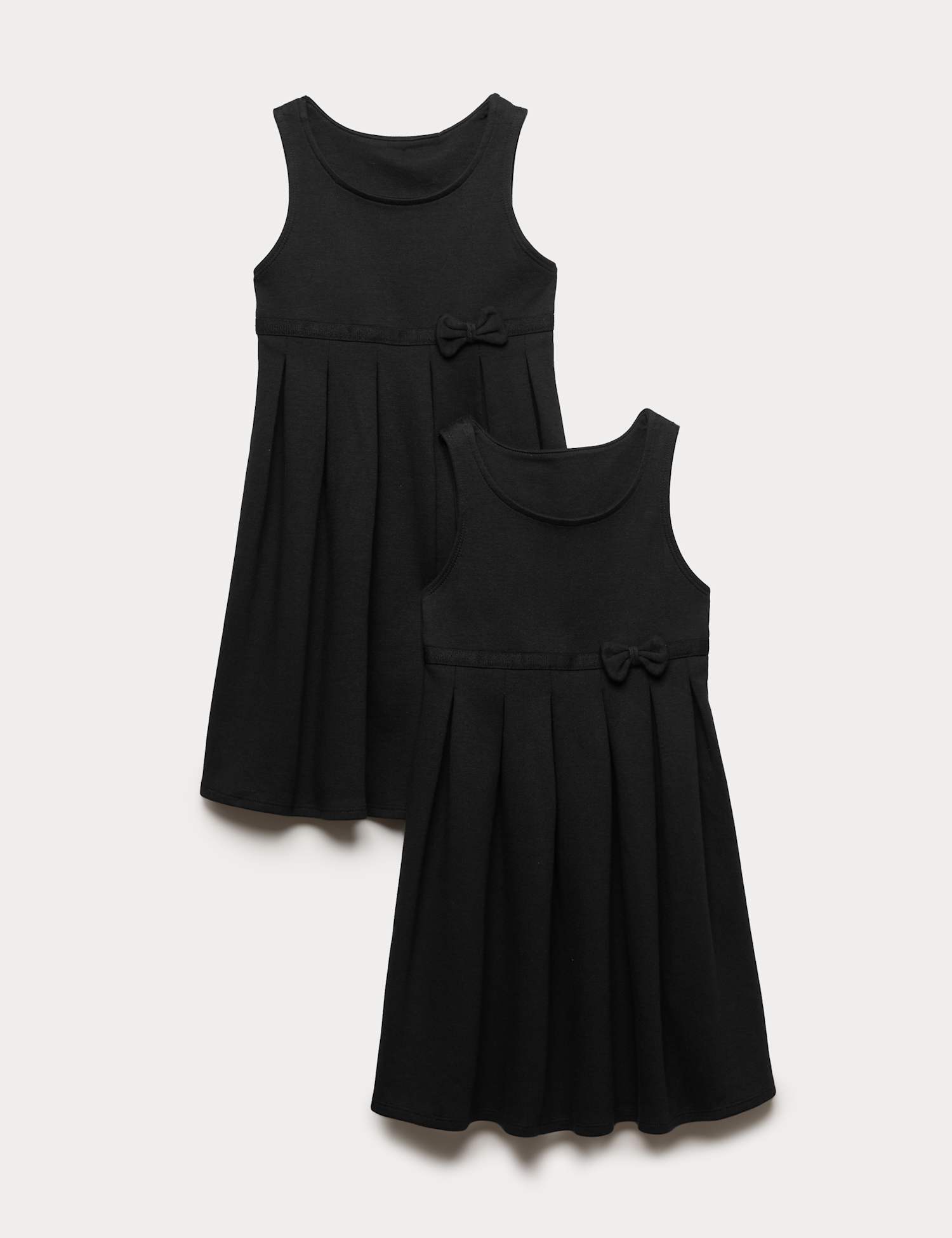 M&S 2 Pack Girls' Jersey Bow School Pinafores (2-12 Yrs) Black