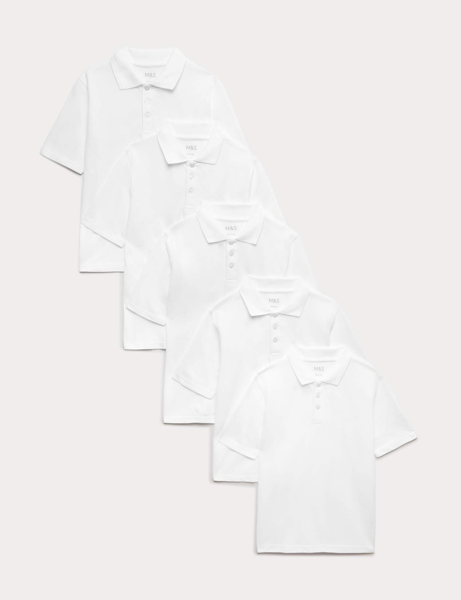 M&S 5 Pack Unisex Pure Cotton School Polo Shirts (2-18 Yrs) White