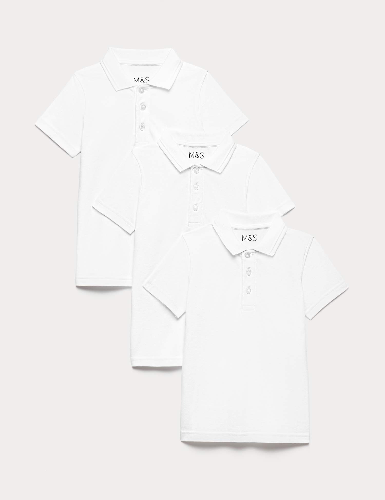 M&S 3pk Unisex Slim Fit Pure Cotton School Polo Shirts (2-18 Yrs) White