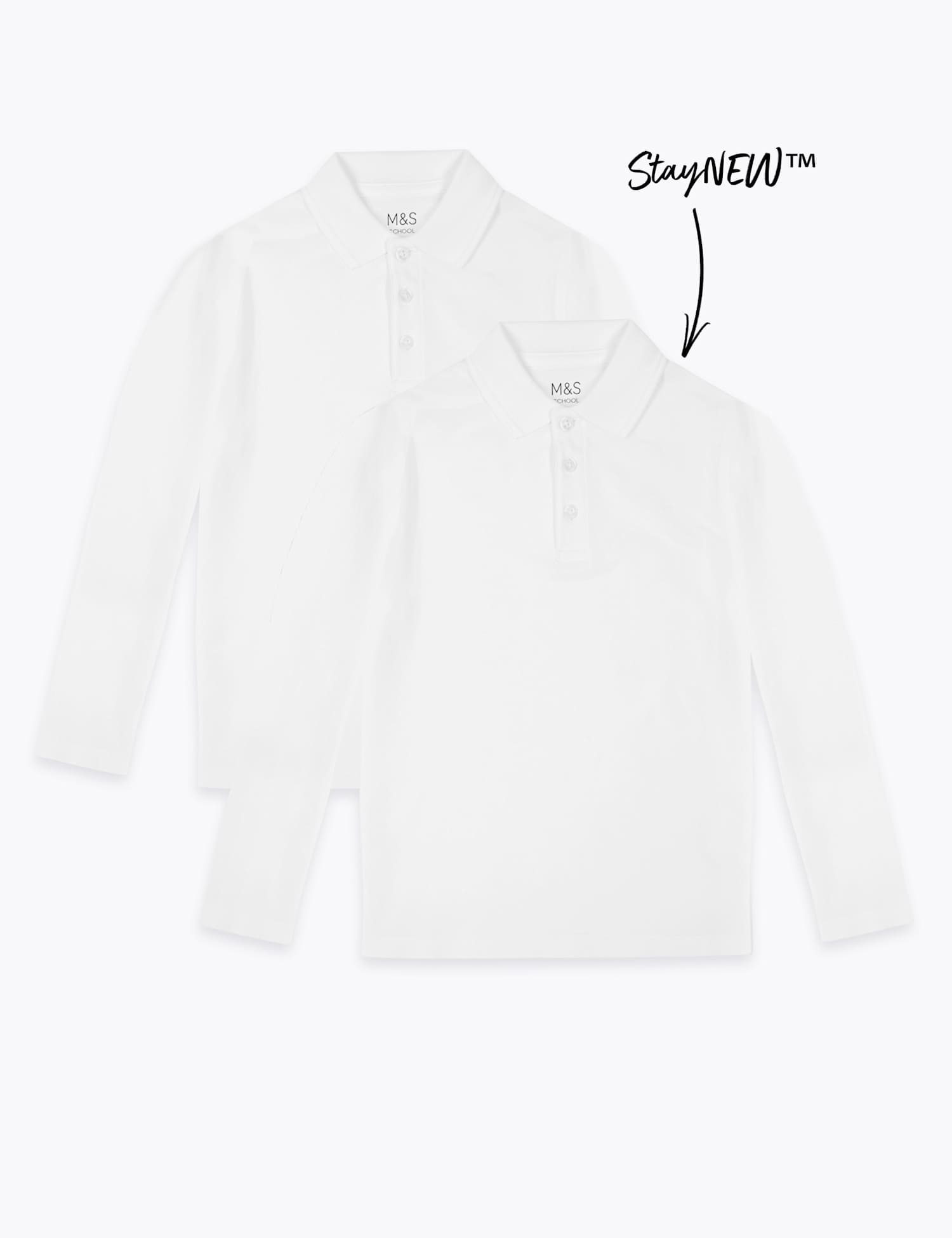 M&S 2 Pack Unisex Pure Cotton School Polo Shirts (2-18 Yrs) White