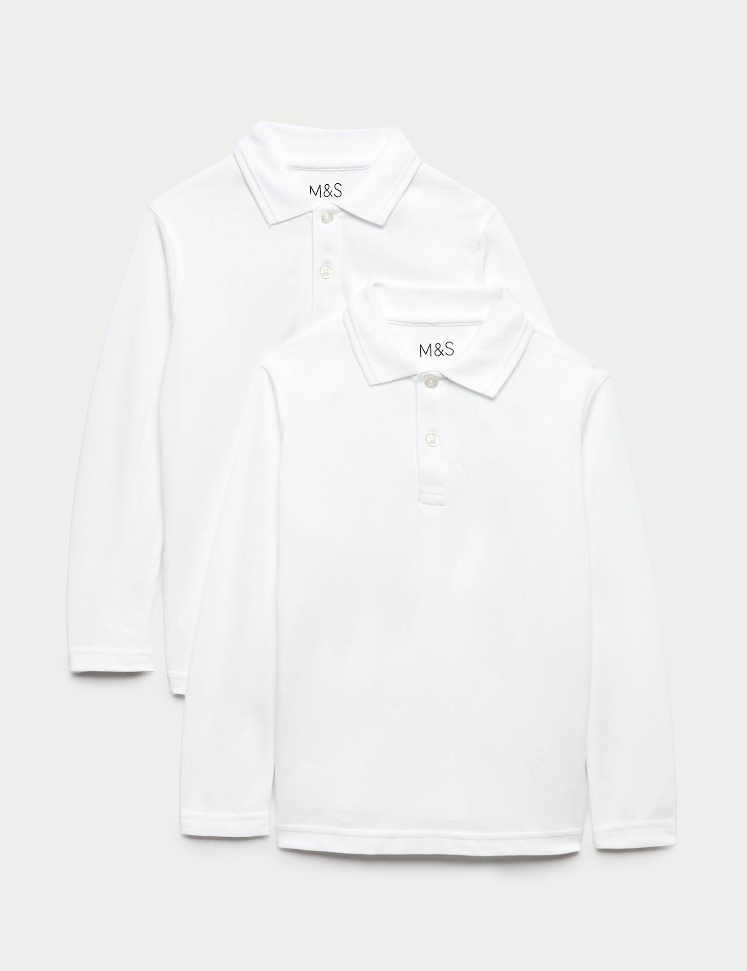 M&S 2 Pack Unisex Pure Cotton Stain Resist School Polo Shirts (2-18 Yrs) White