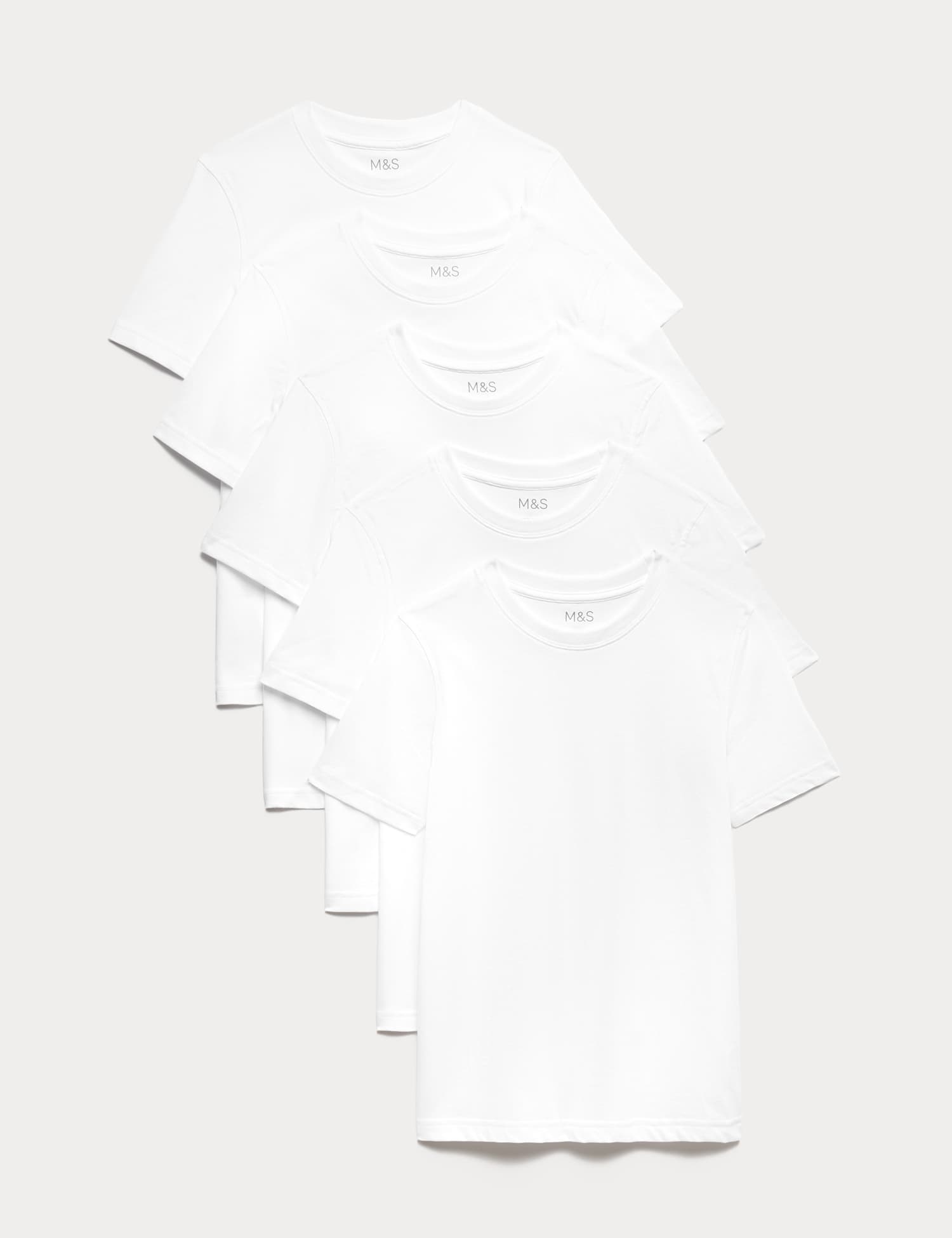 M&S 5 Pack Pure Cotton Stain Resist School T-Shirts (2-16 Yrs) White