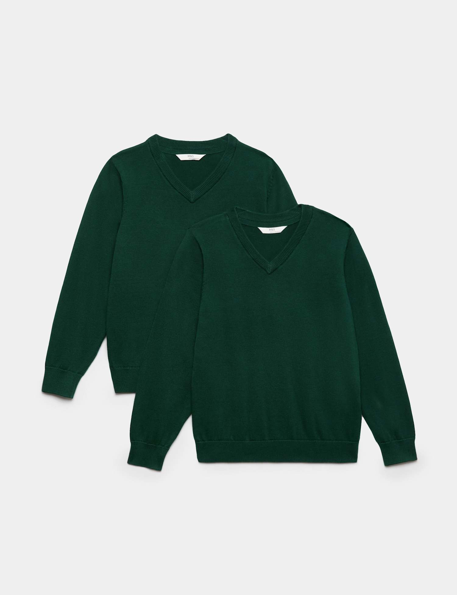M&S 2 Pack Unisex Pure Cotton School Jumper (3-18 Yrs) Green