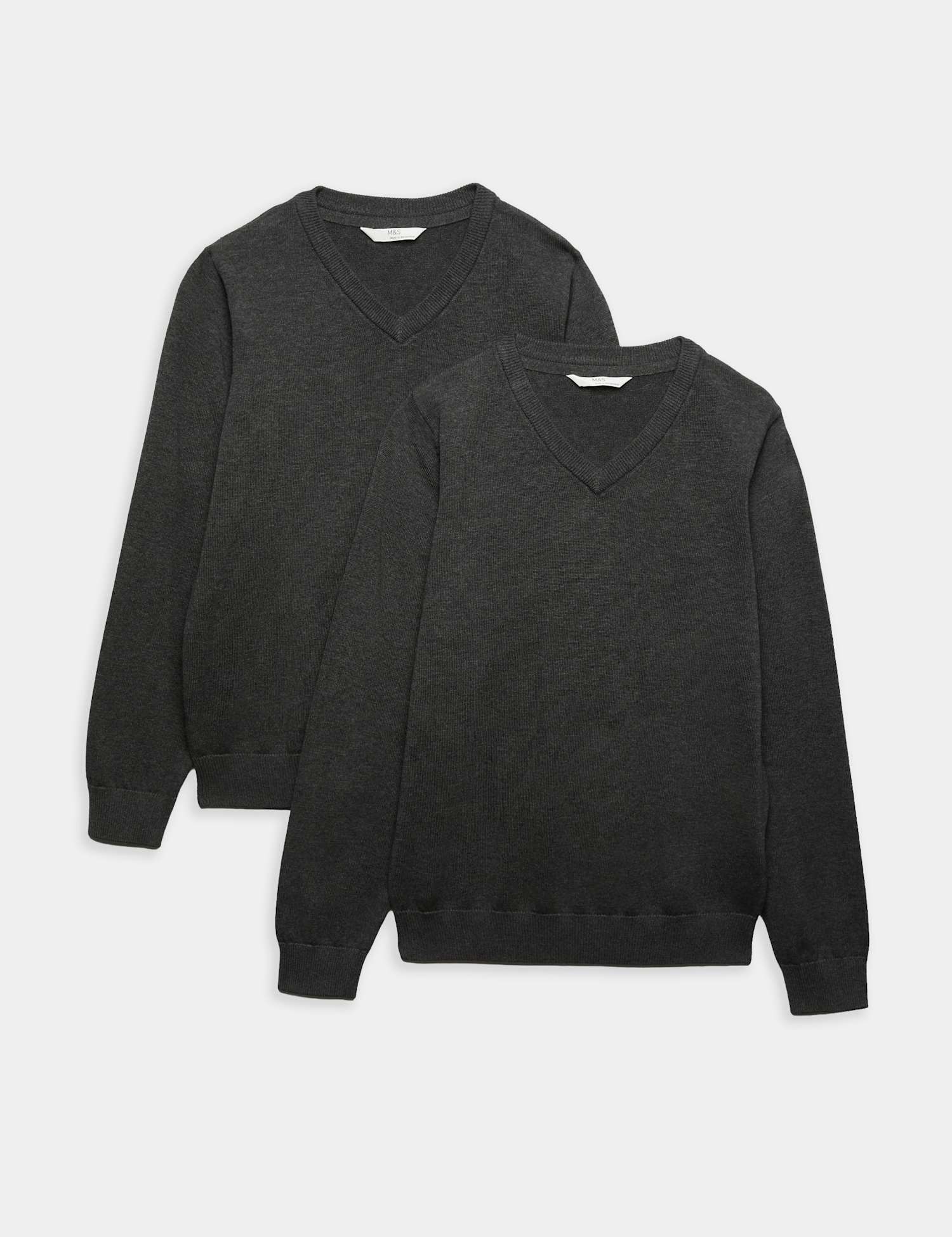 M&S 2 Pack Unisex Pure Cotton School Jumper (3-18 Yrs) Grey
