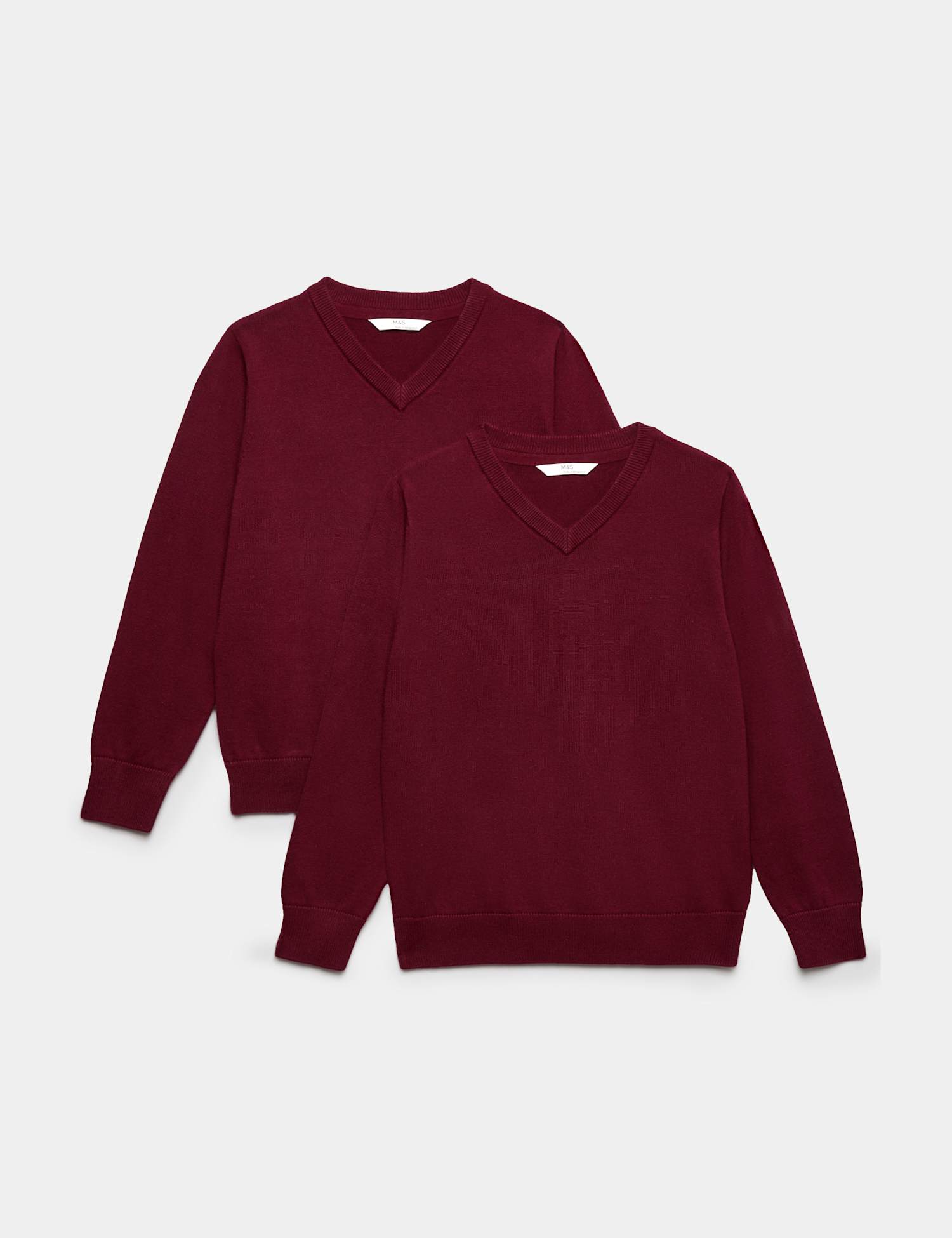 M&S 2 Pack Unisex Pure Cotton School Jumper (3-18 Yrs) Burgundy