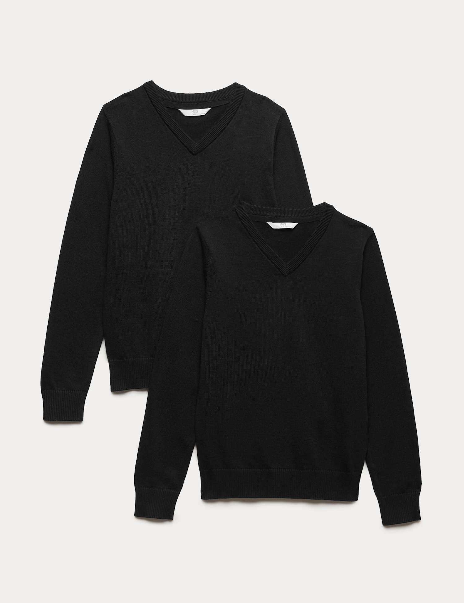 M&S 2 Pack Unisex Slim Fit Cotton School Jumpers (3-18 Yrs) Black