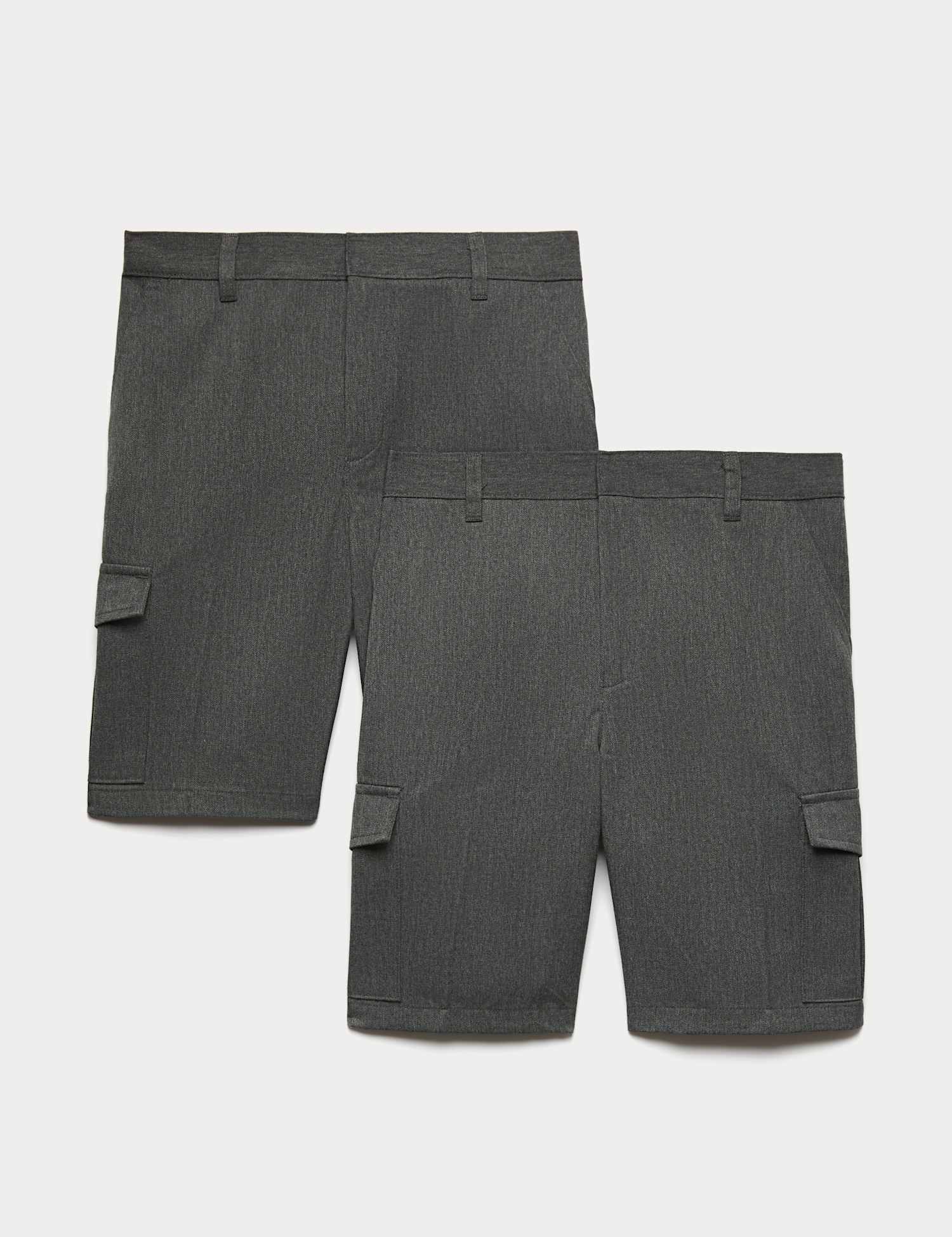 M&S 2 Pack Boys' Plus Fit Waist Cargo School Shorts  (4-14 Yrs) Grey