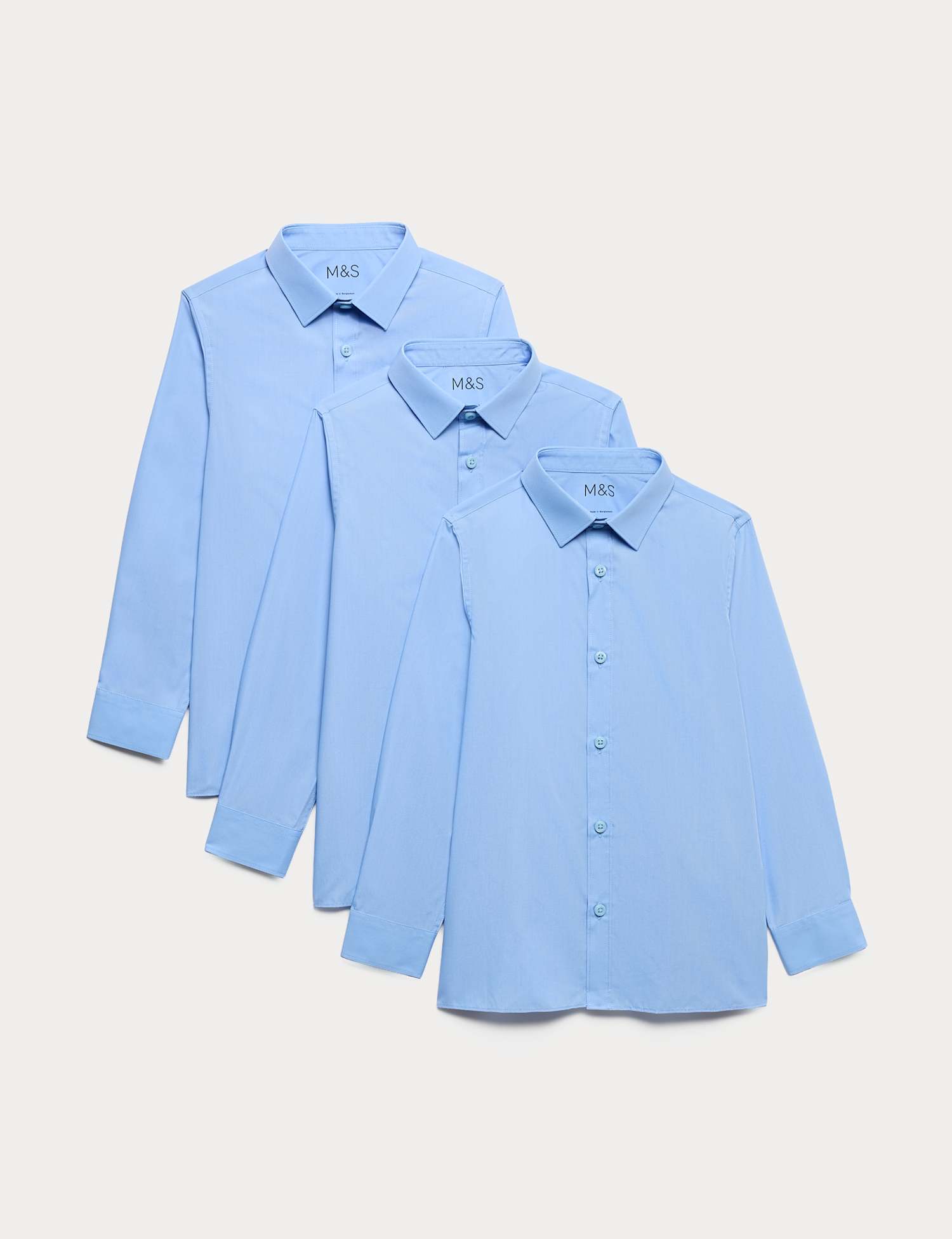 M&S 3 Pack Boys' Easy Iron School Shirts (2-16 Yrs) Blue