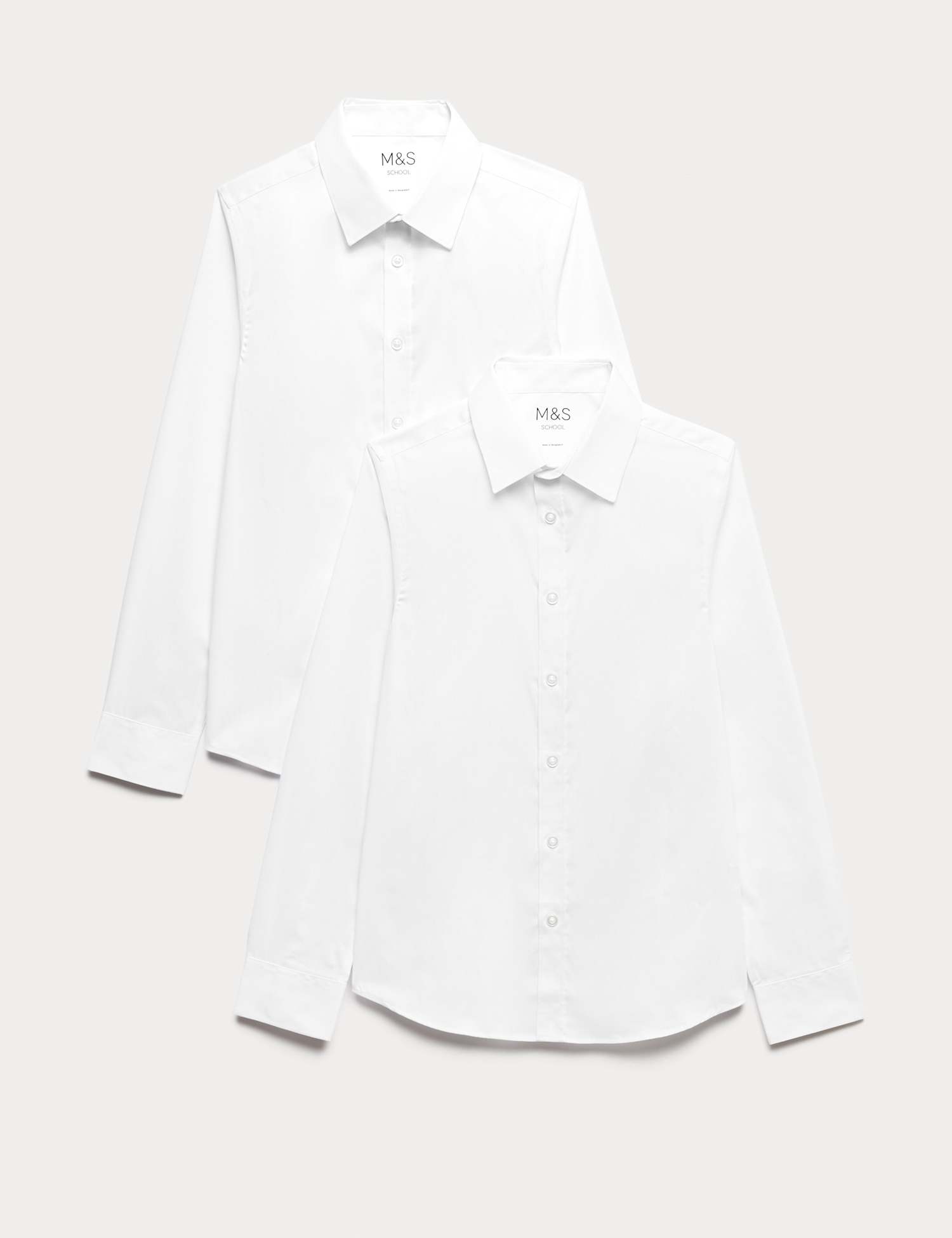 M&S 2 Pack Boys' Skinny Fit Stretch School Shirts (2-16 Yrs) White