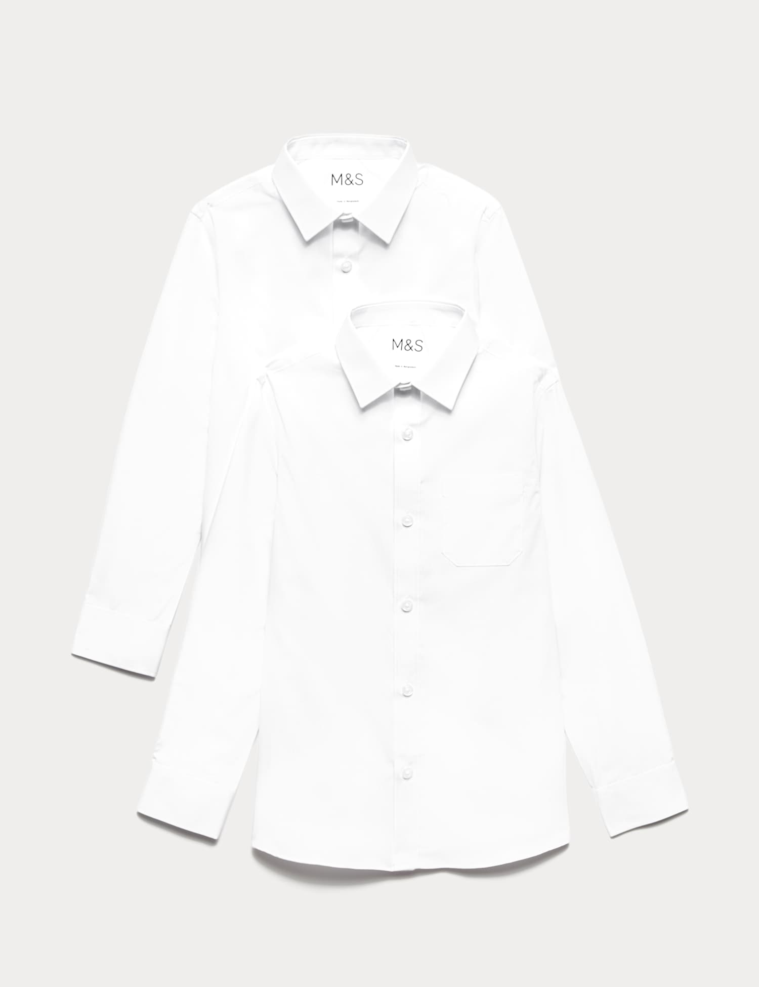 M&S 2 Pack Boys' Slim Fit Non-Iron School Shirts (2-18 Yrs) White