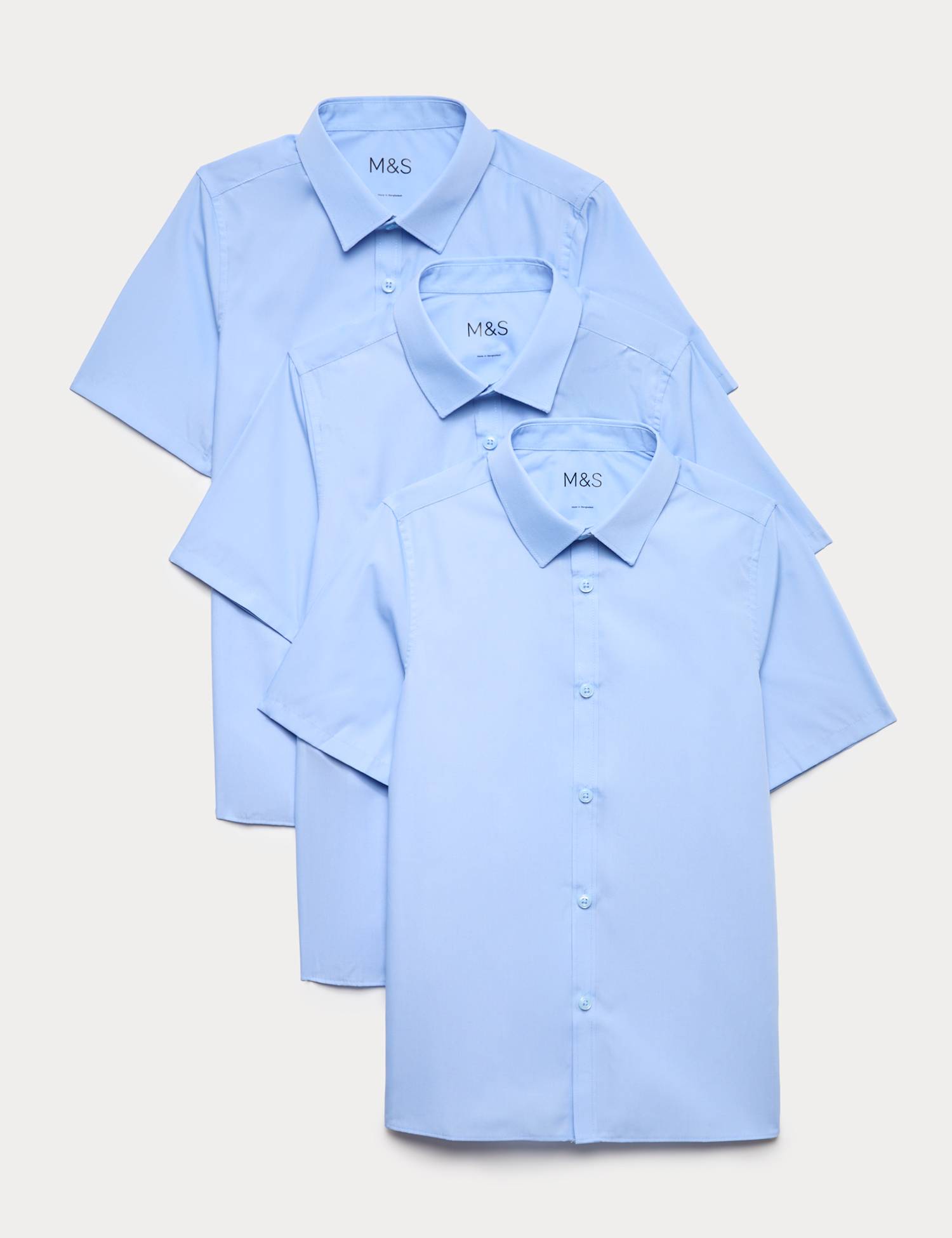M&S 3 Pack Boys' Slim Easy Iron School Shirts (2-16 Yrs) Blue