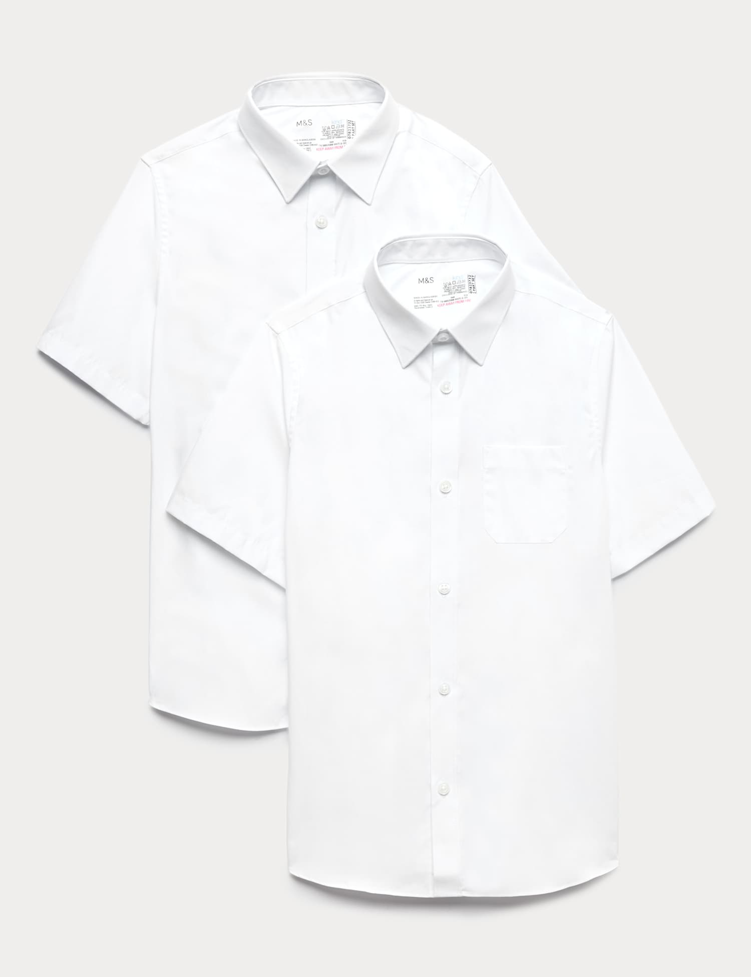 M&S 2 Pack Boys' Regular Fit Cotton School Shirts (2-18 Yrs) White