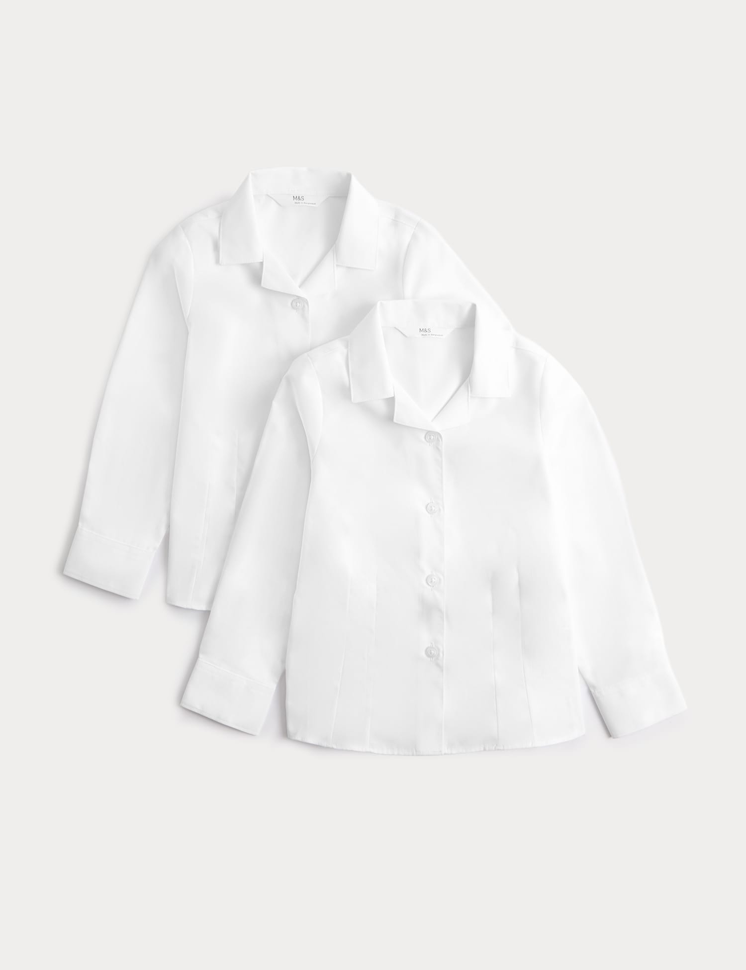 M&S 2 Pack Girls' Cotton Blend School Blouses (2-18 Yrs) White