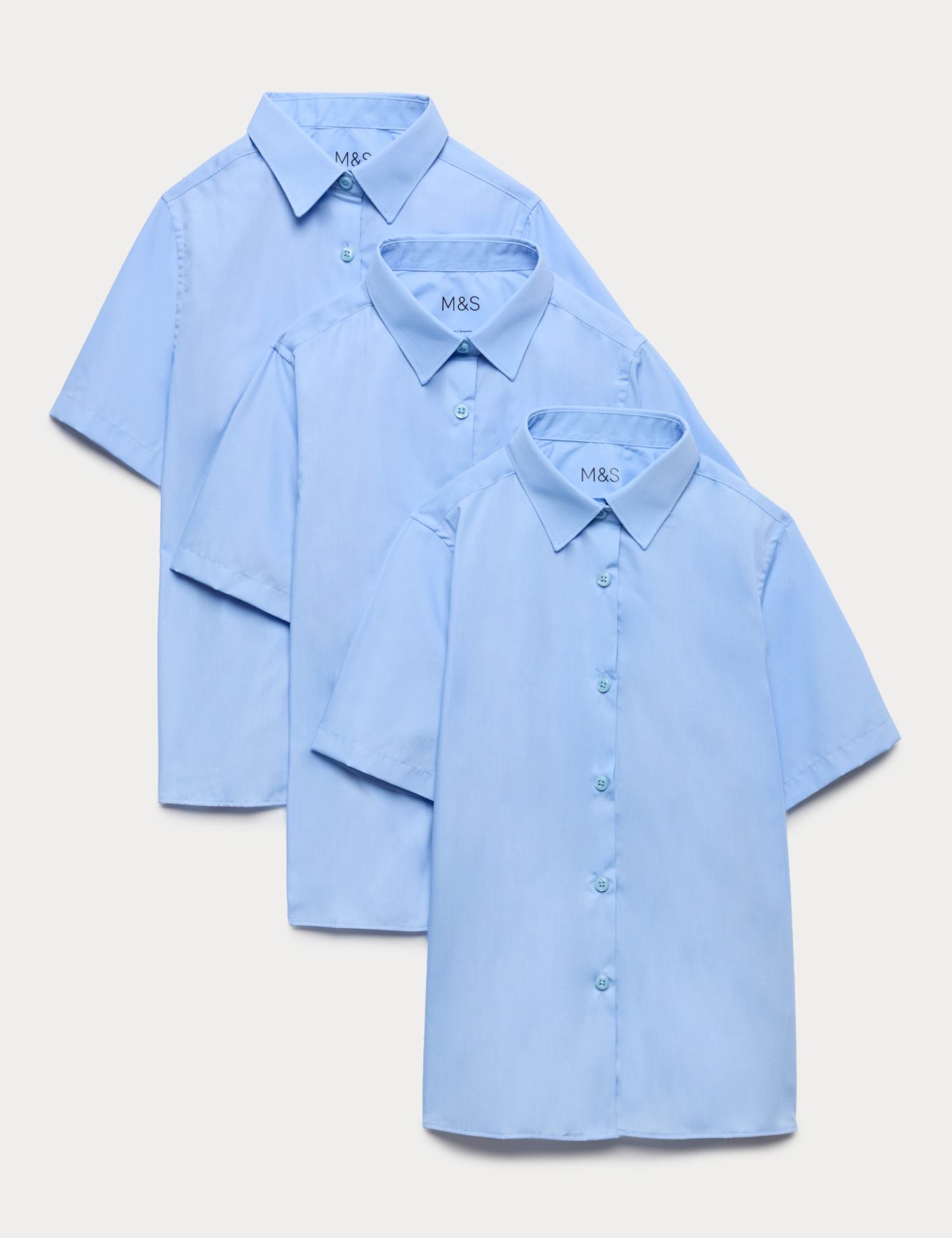 M&S 3 Pack Girls' Easy Iron School Shirts (2-16 Yrs) Blue