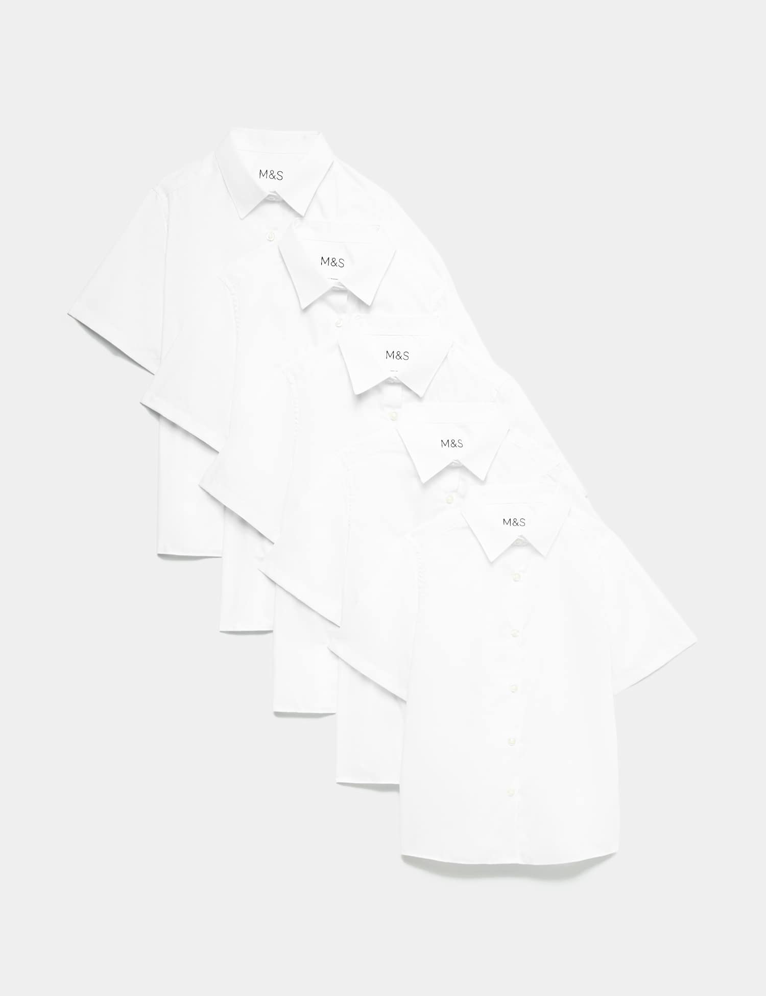 M&S Girls' 5 Pack Regular Fit Easy to Iron School Shirts (2-18 Yrs) White