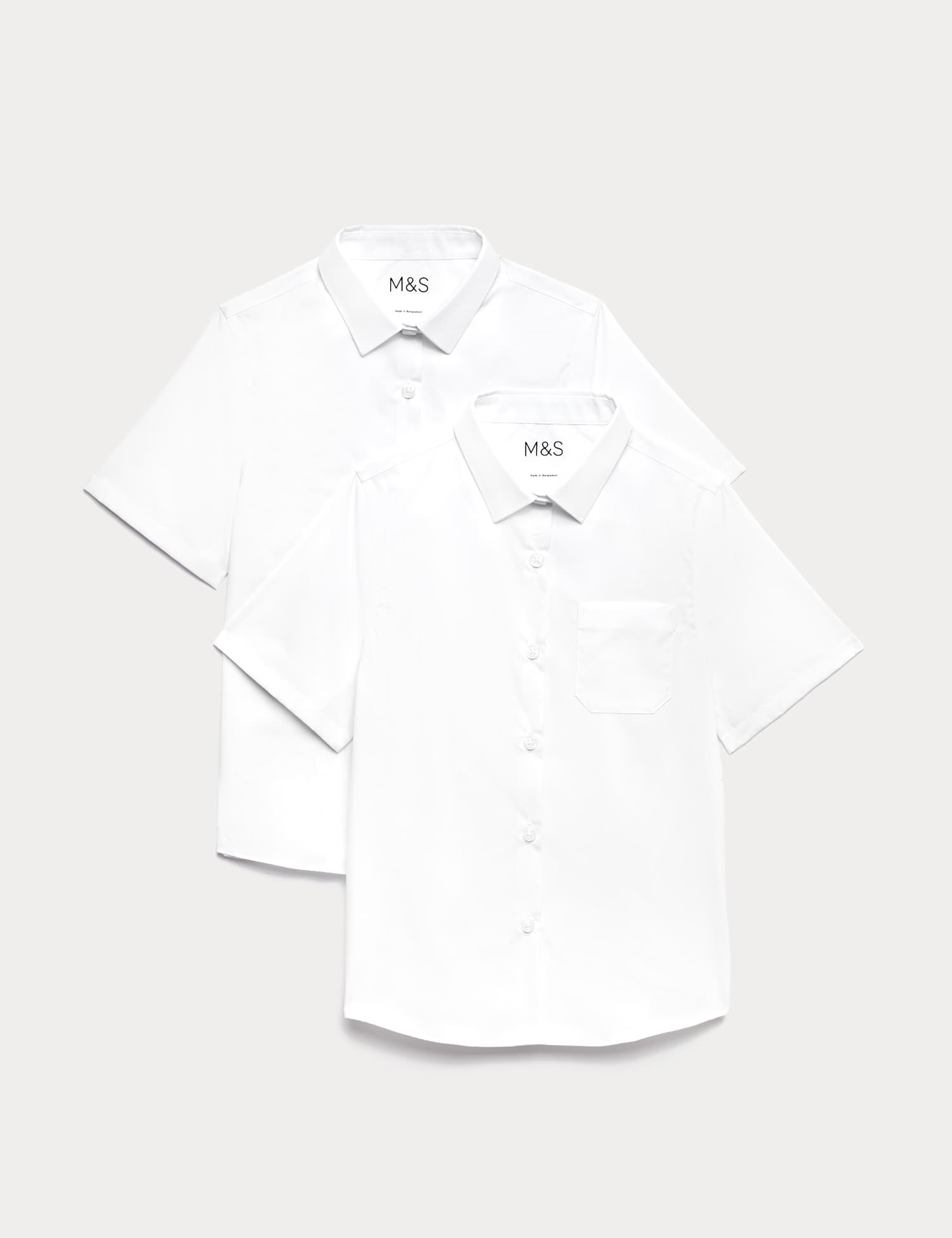 M&S 2 Pack Girls' Slim Fit Non-Iron School Shirts (2-18 Yrs) White