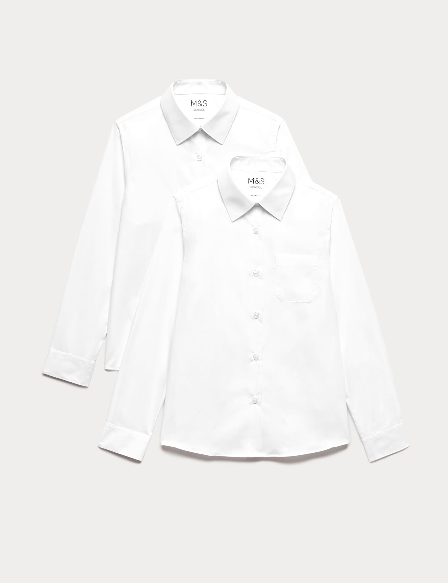 M&S 2 Pack Girls' Non-Iron School Shirts (2-18 Yrs) White