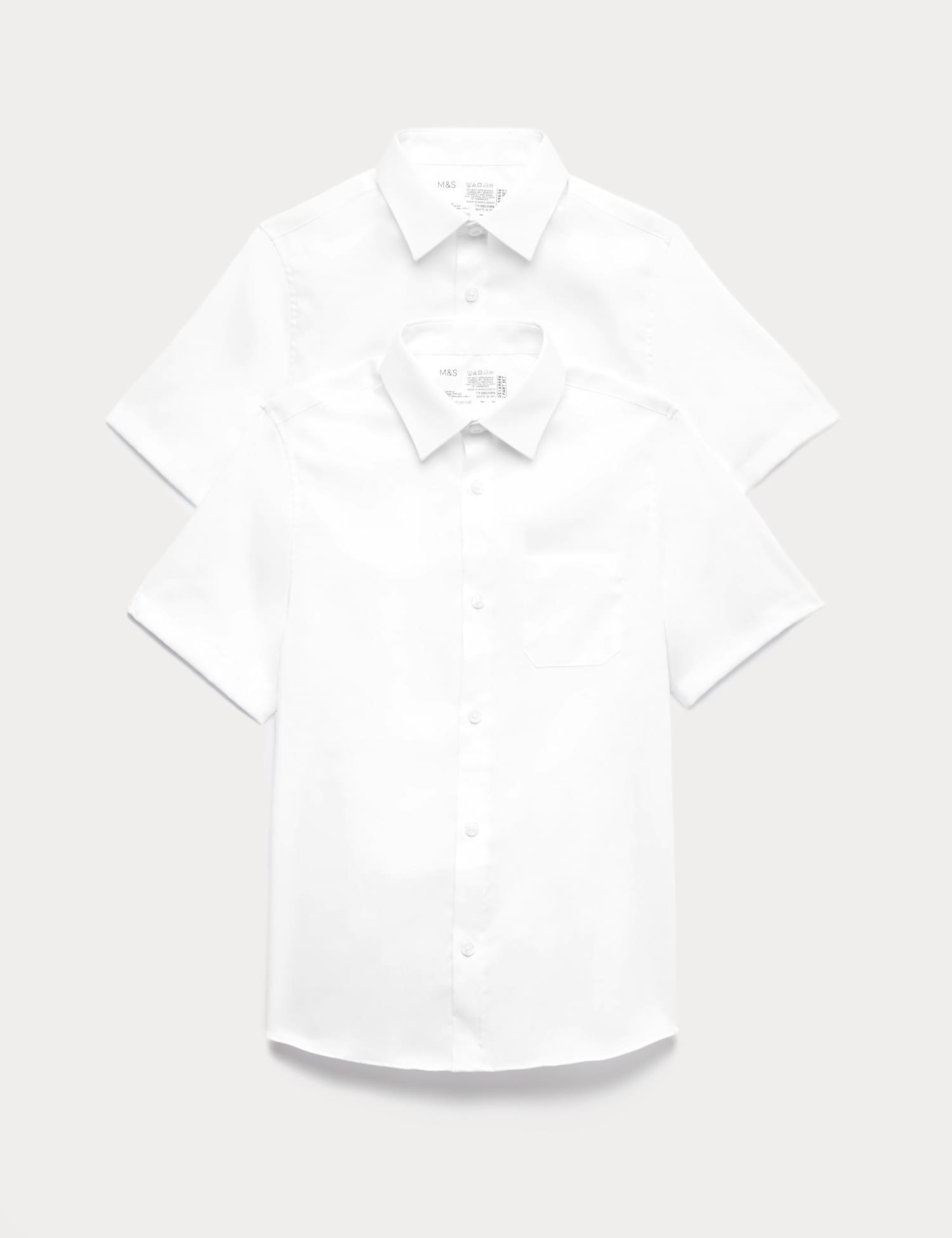 M&S 2 Pack Boys' Regular Fit Cotton School Shirts (2-18 Yrs) White