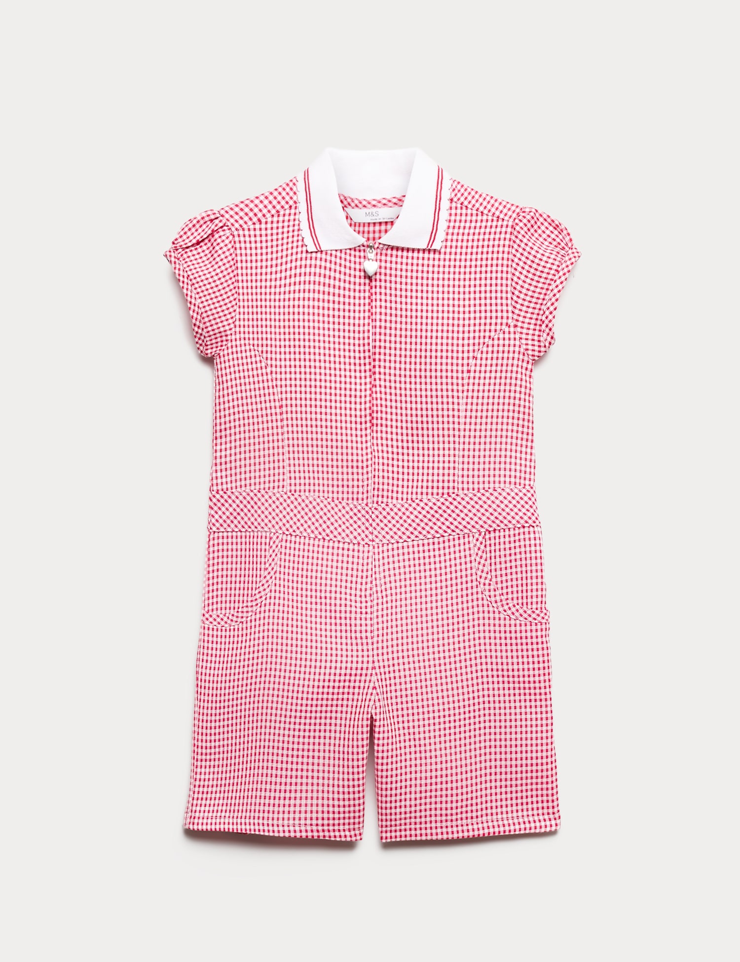 M&S Girls' Gingham School Playsuit (2-14 Yrs) Red