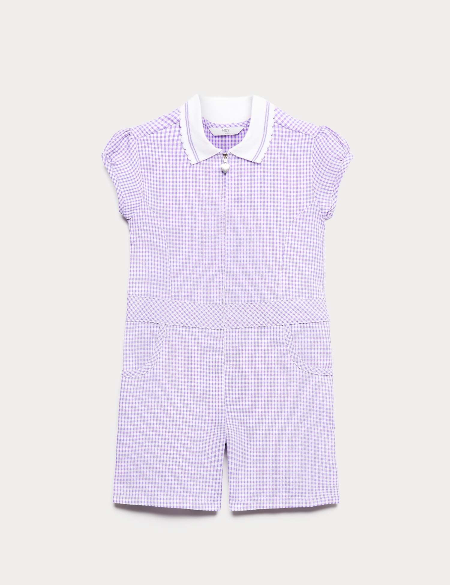 M&S Girls' Gingham School Playsuit (2-14 Yrs) Lilac