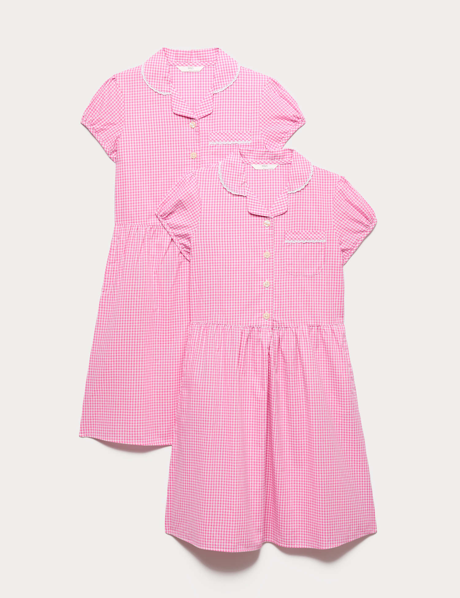 M&S 2 Pack Cotton Rich Gingham Dresses (2-14 Yrs) Pink