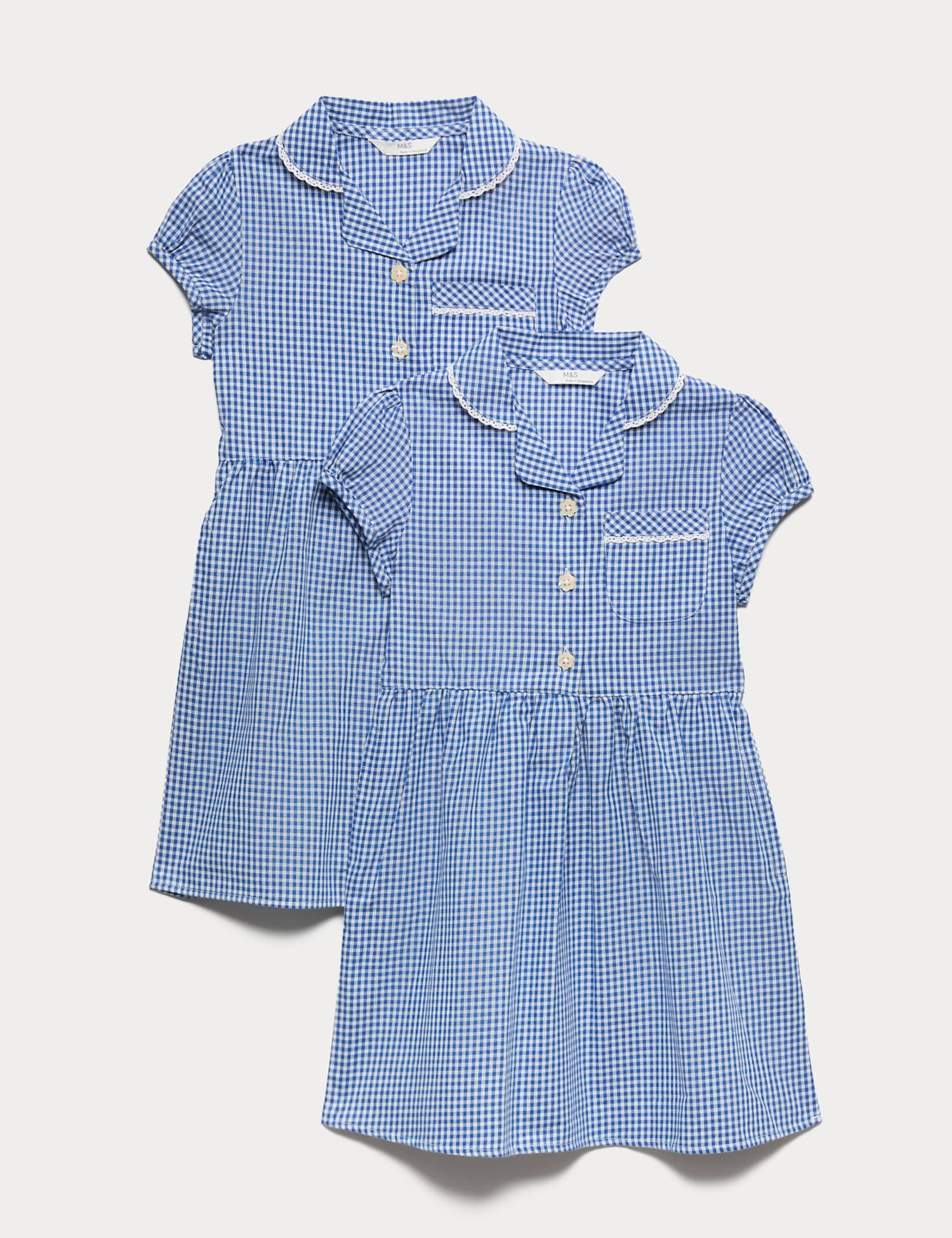 M&S 2 Pack Girls' Cotton Rich School Dresses (2-14 Yrs) Royal Blue