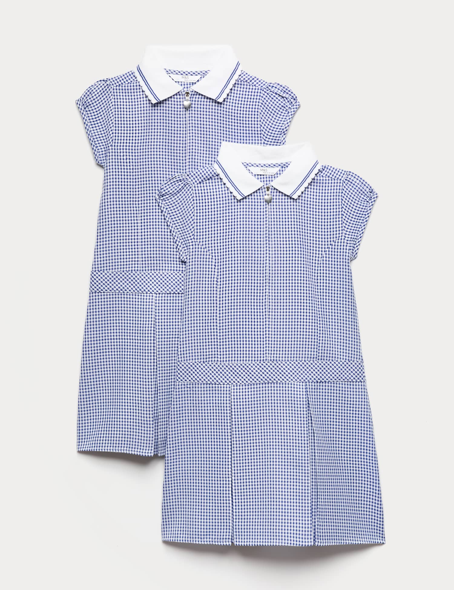 M&S 2 Pack Zip Gingham School Dresses (2-14 Yrs) Navy
