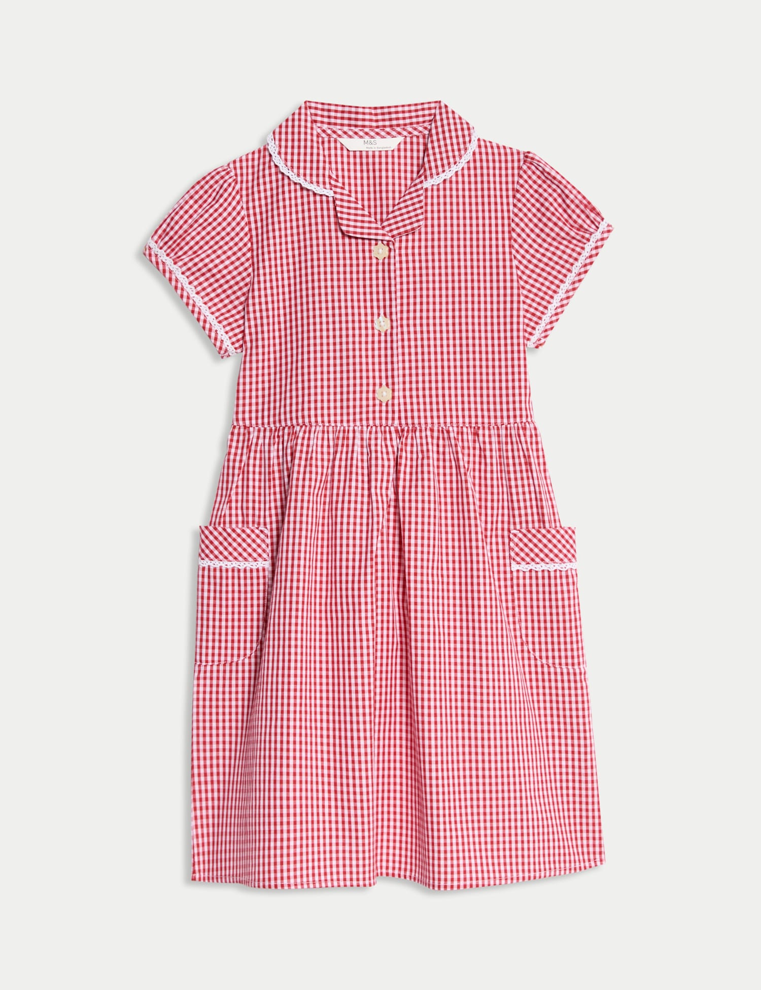 M&S Pure Cotton Gingham School Dress (2-14 Yrs) Red
