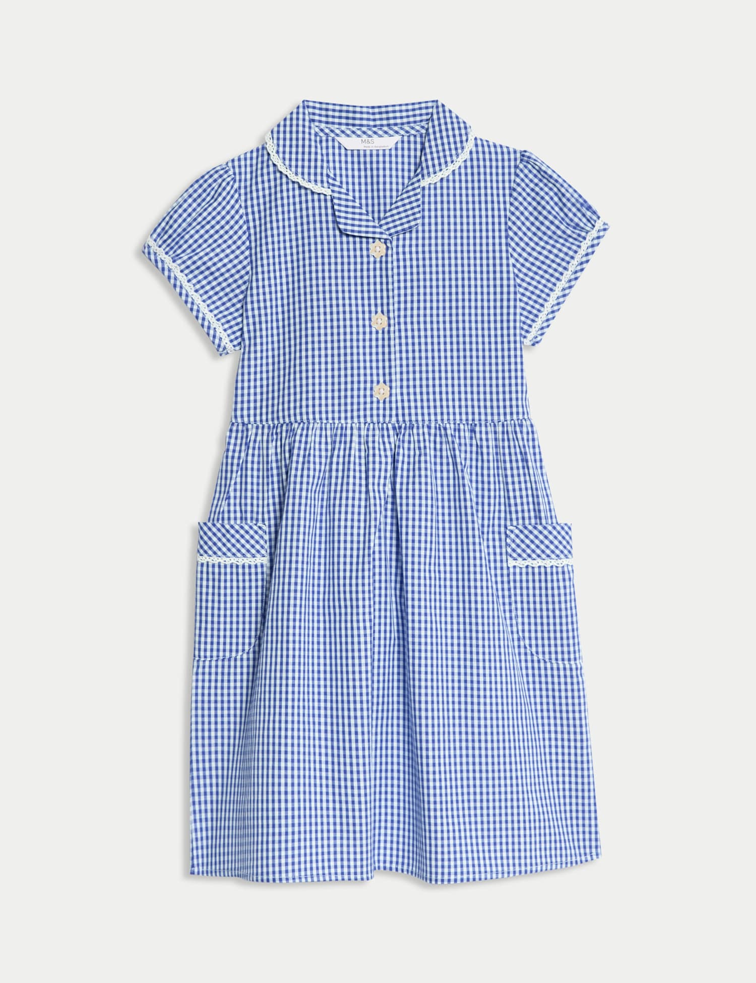 M&S Pure Cotton Gingham School Dress (2-14 Yrs) Mid Blue