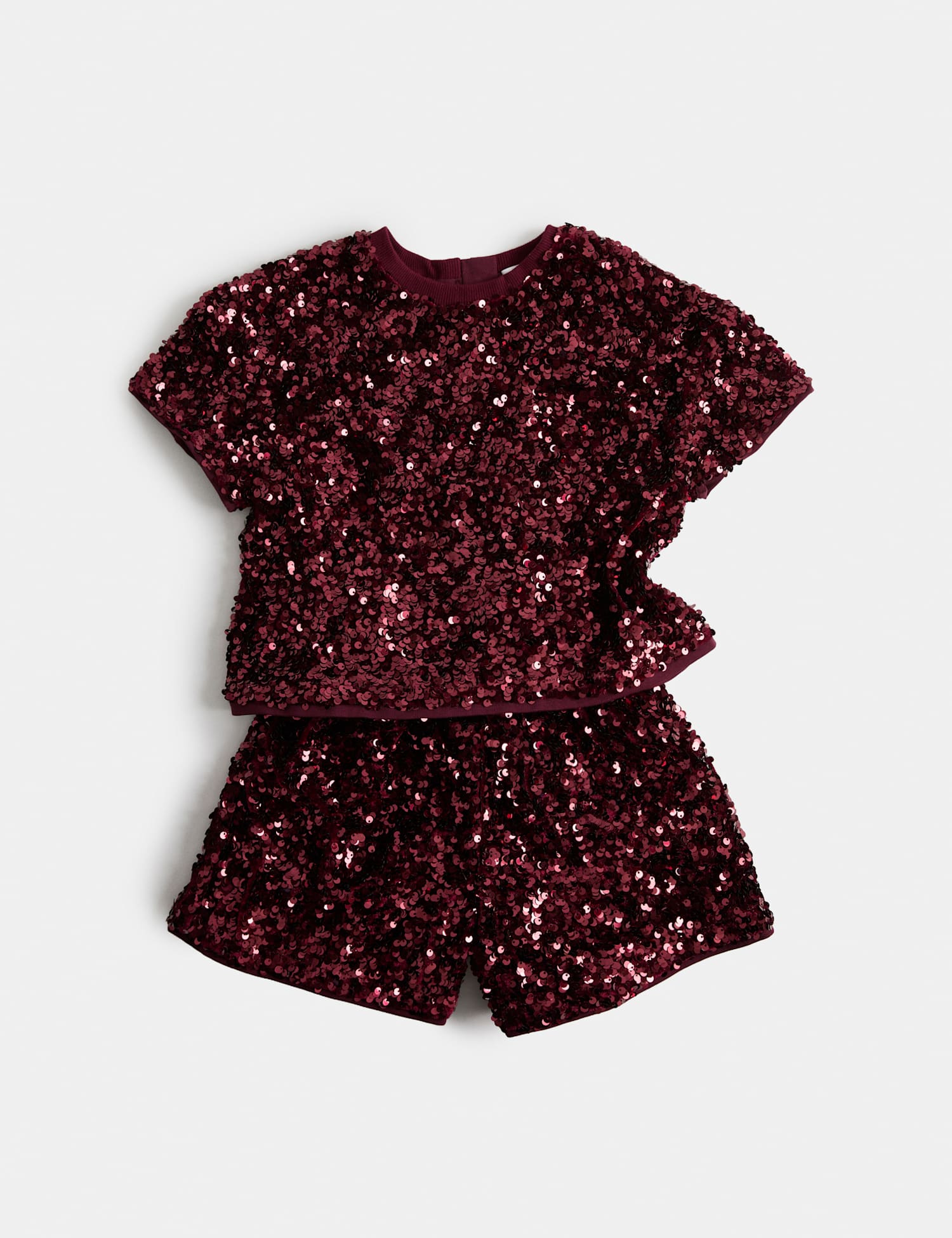 M&S 2 Piece Sequin Outfit (3-10 Yrs) Bordeaux