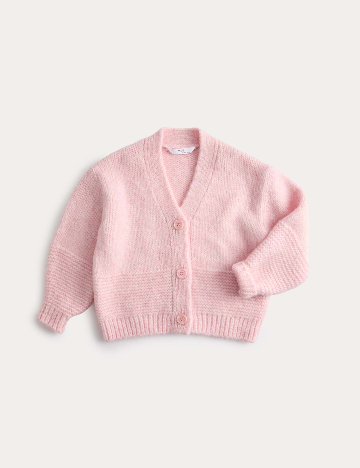 M&S Chunky Knit V-Neck Textured Cardigan (2-10 Yrs) Rose