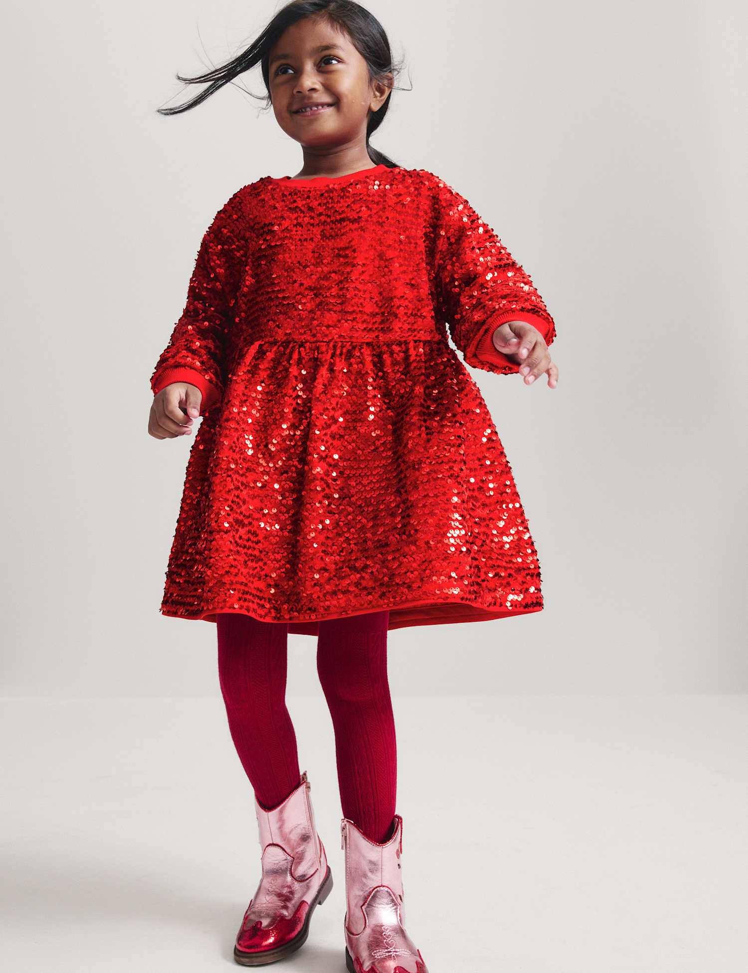 M&S Sequin Round Neck Sweatshirt Dress (2-10 Yrs) Rose Pink