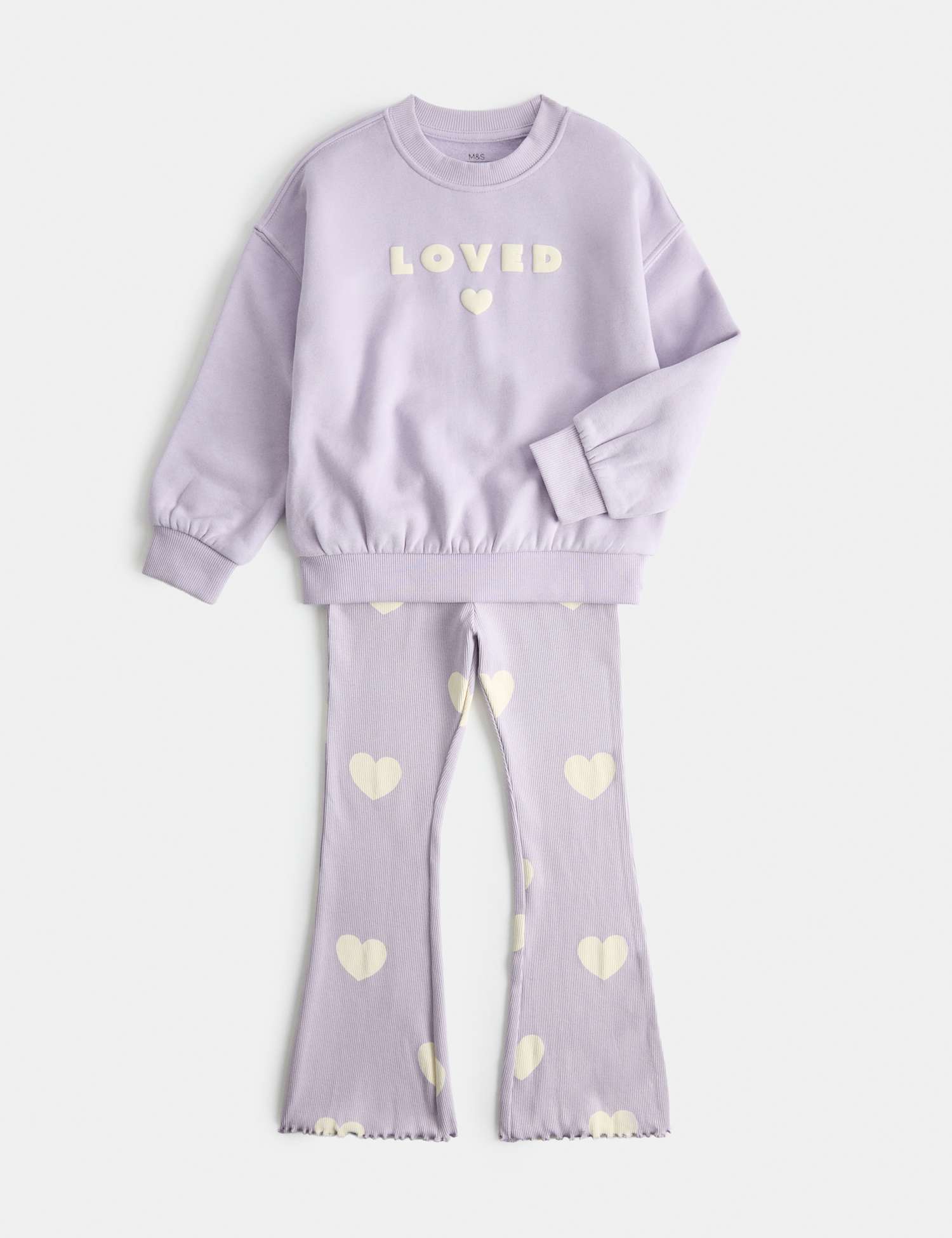 M&S Cotton Rich Loved Kickflare Set (2-8 Yrs) Lilac