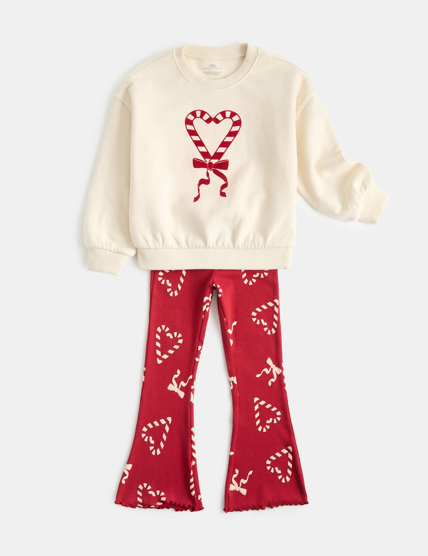 M&S Cotton Rich Christmas Top & Bottom Outfit (2-8 Yrs) Red