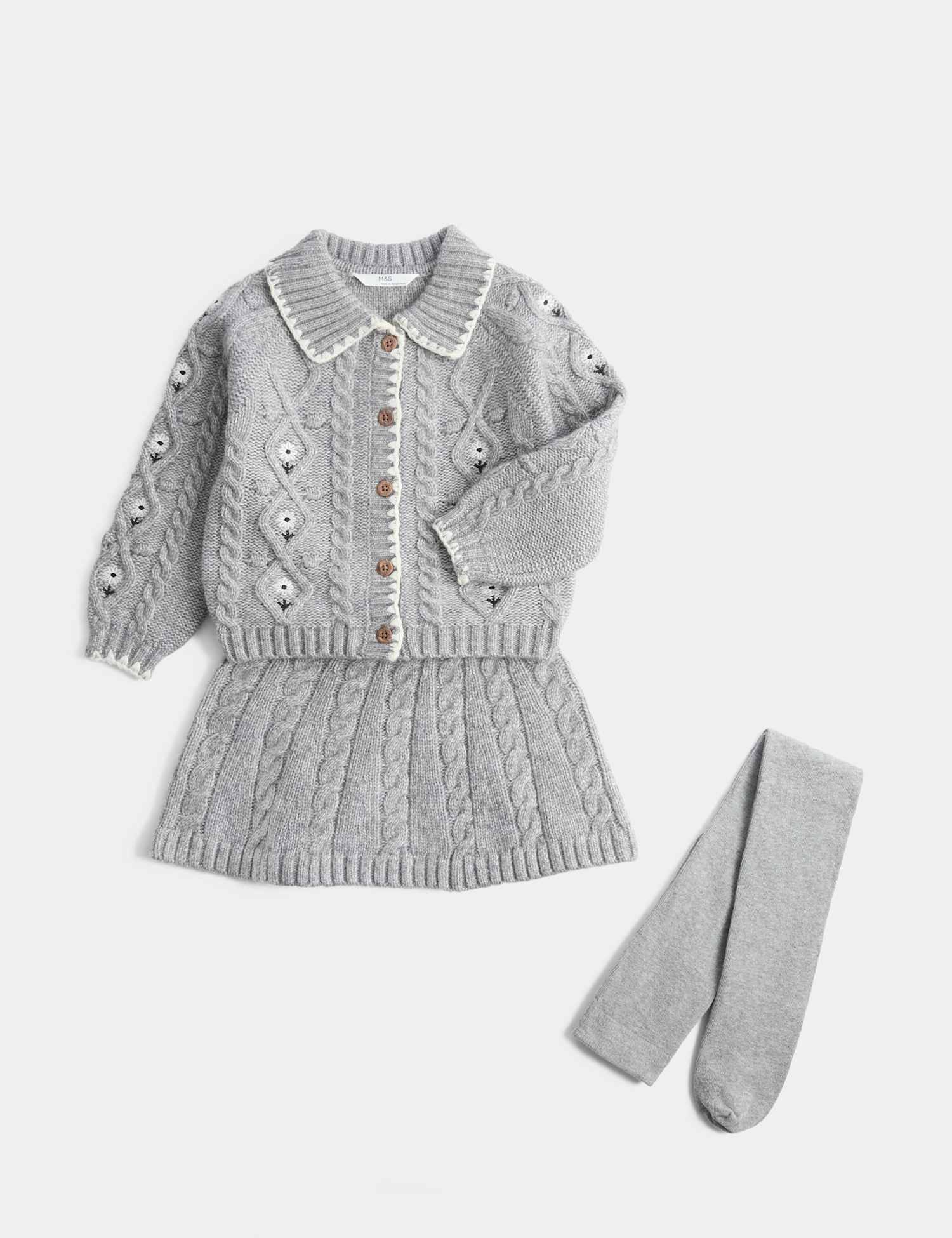 M&S Embroidered Knit Outfit (2-8 Yrs) Grey Marl