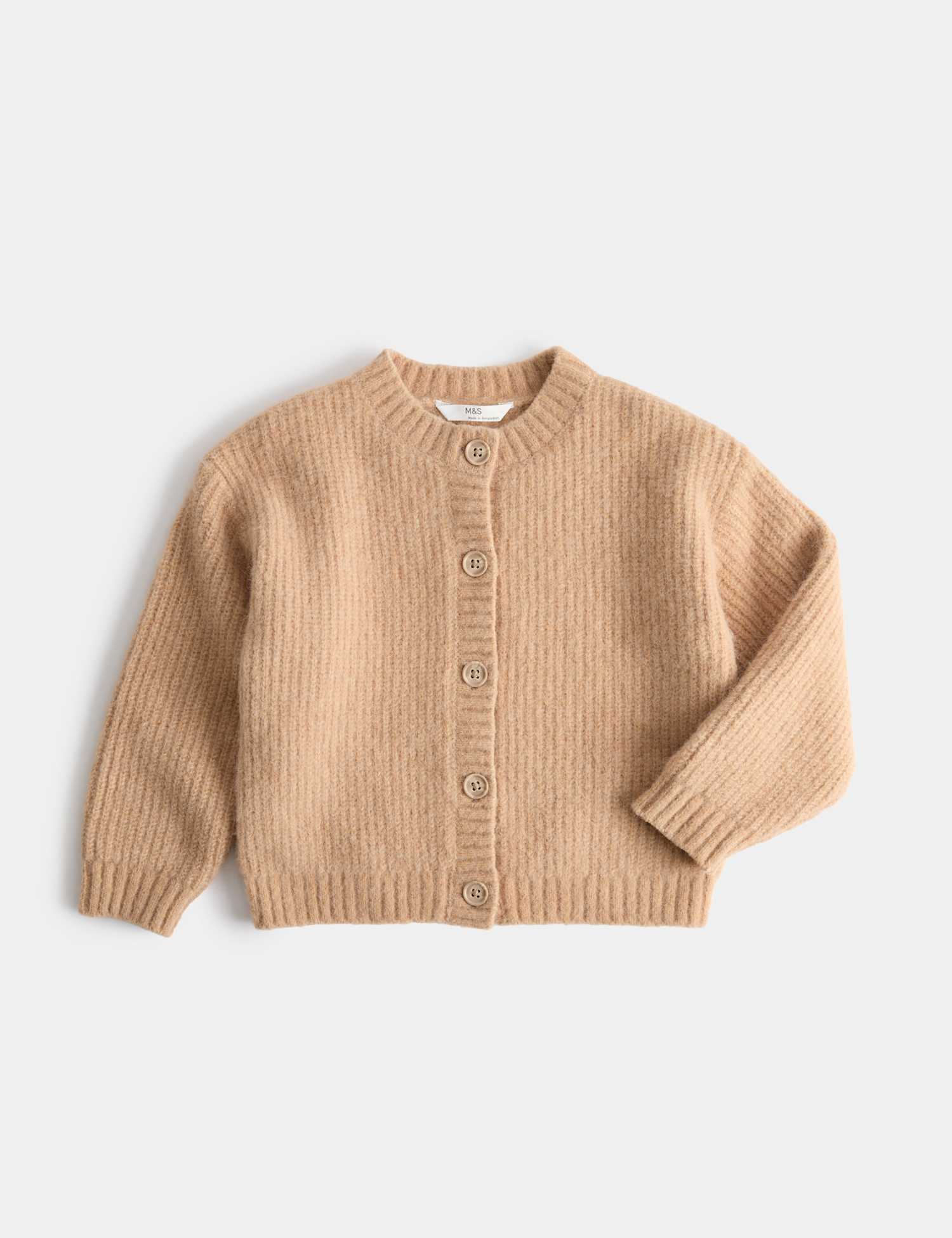 M&S Knitted Cardigan with Wool (2-8 Years) Camel
